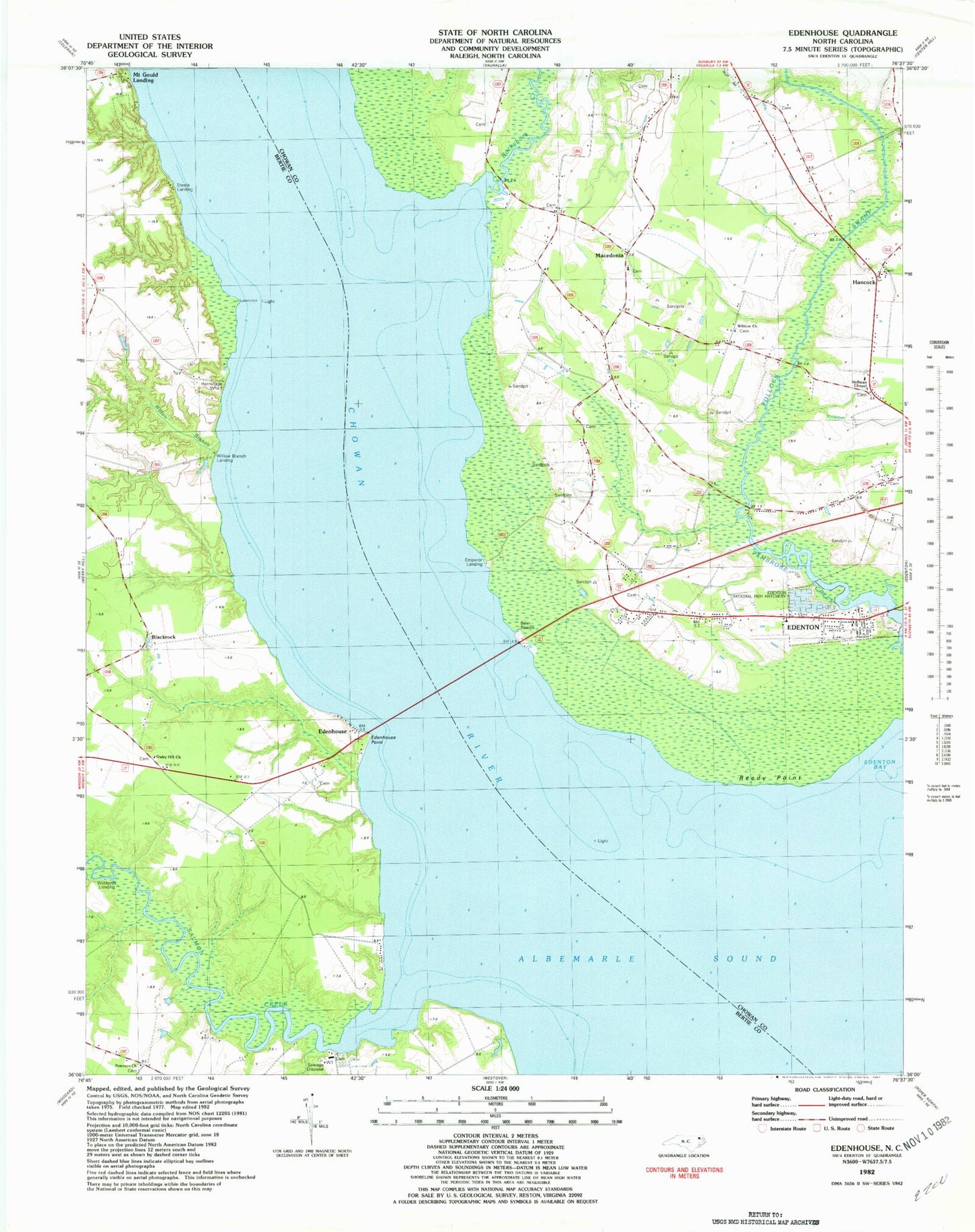 Classic USGS Edenhouse North Carolina 7.5'x7.5' Topo Map Image