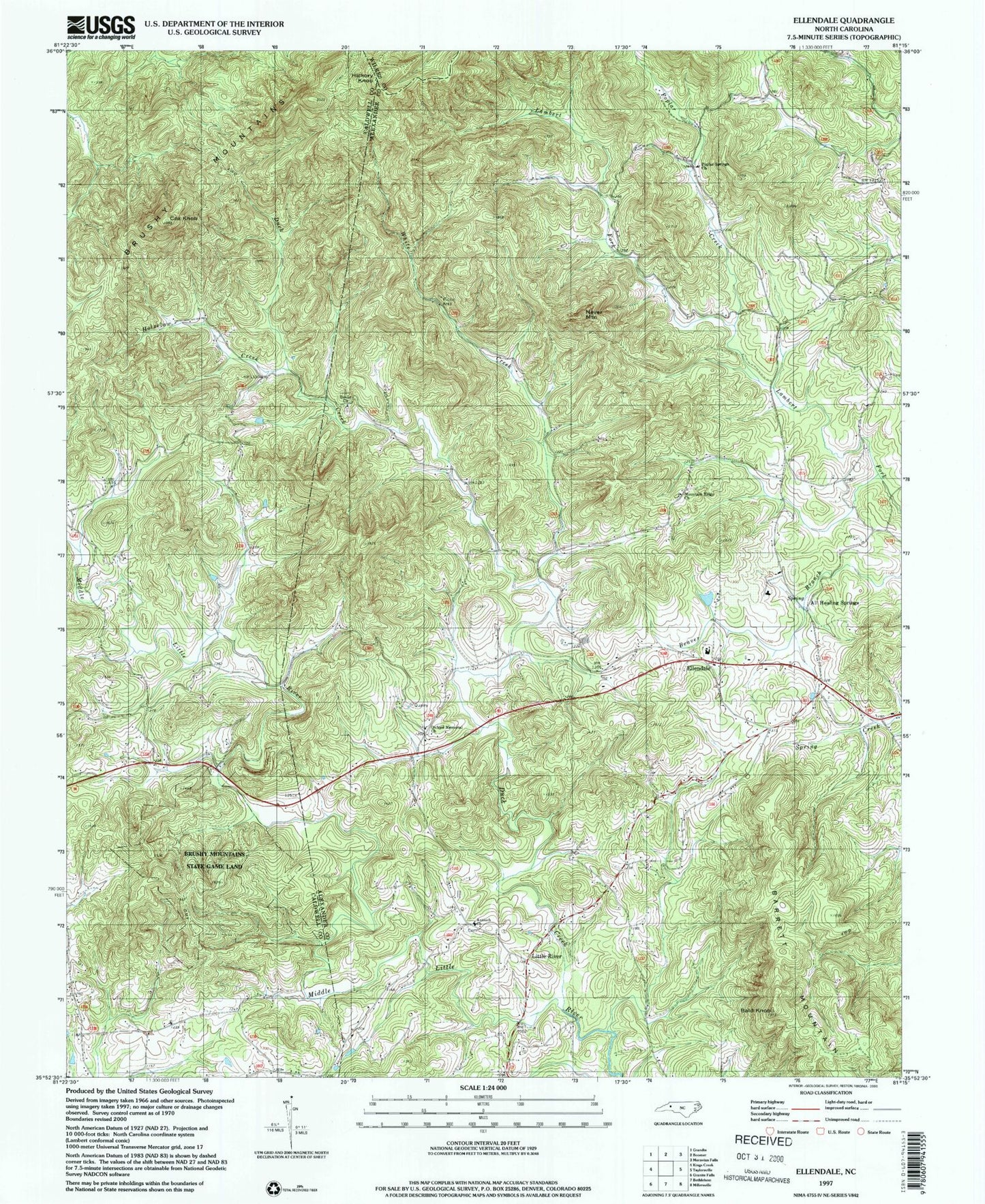 Classic USGS Ellendale North Carolina 7.5'x7.5' Topo Map Image