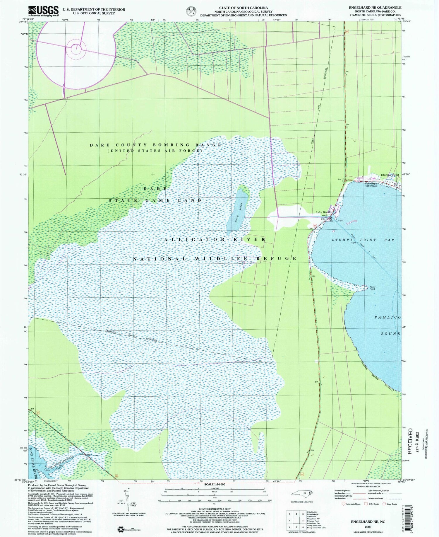 Classic USGS Engelhard NE North Carolina 7.5'x7.5' Topo Map Image