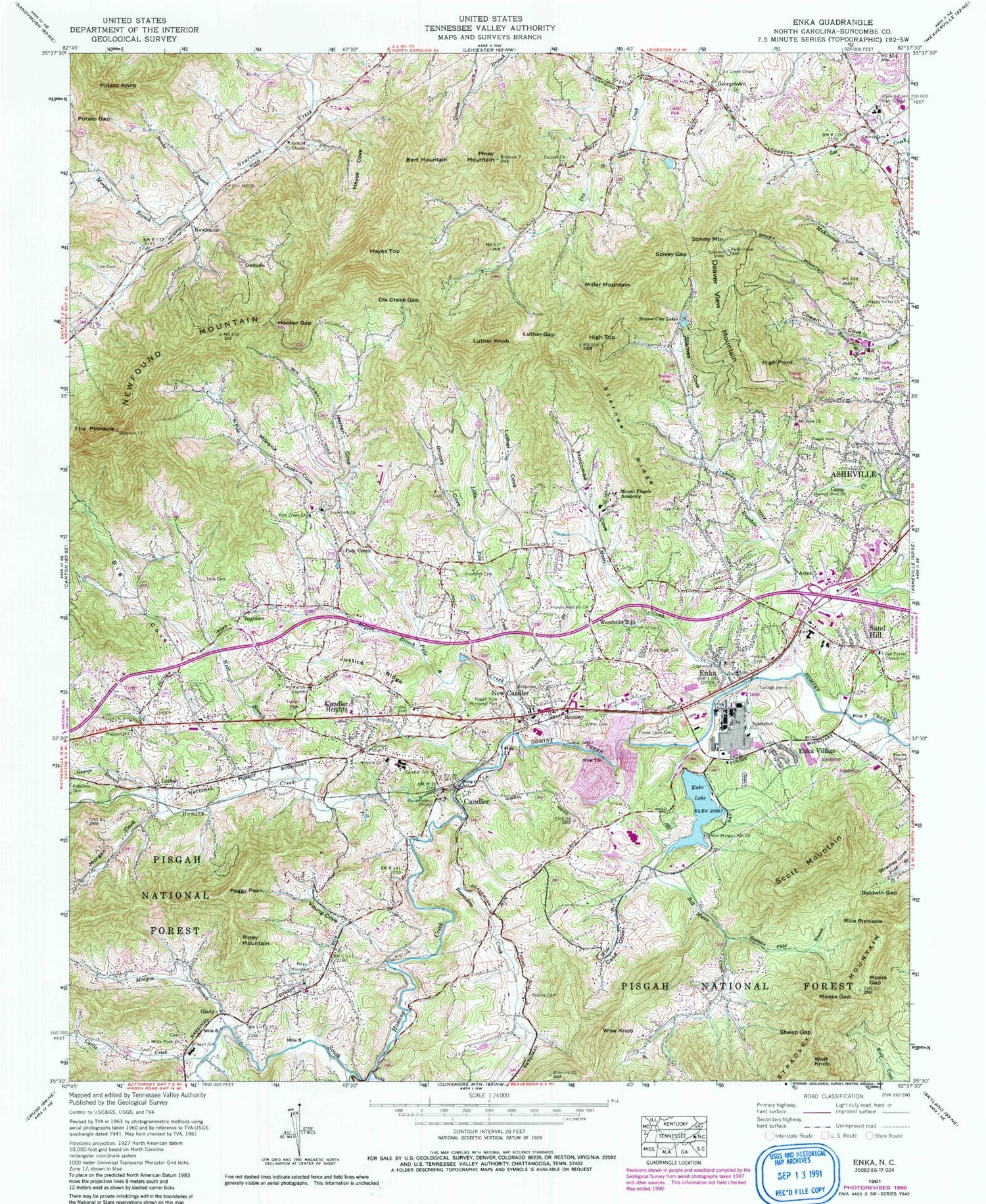 Classic USGS Enka North Carolina 7.5'x7.5' Topo Map Image