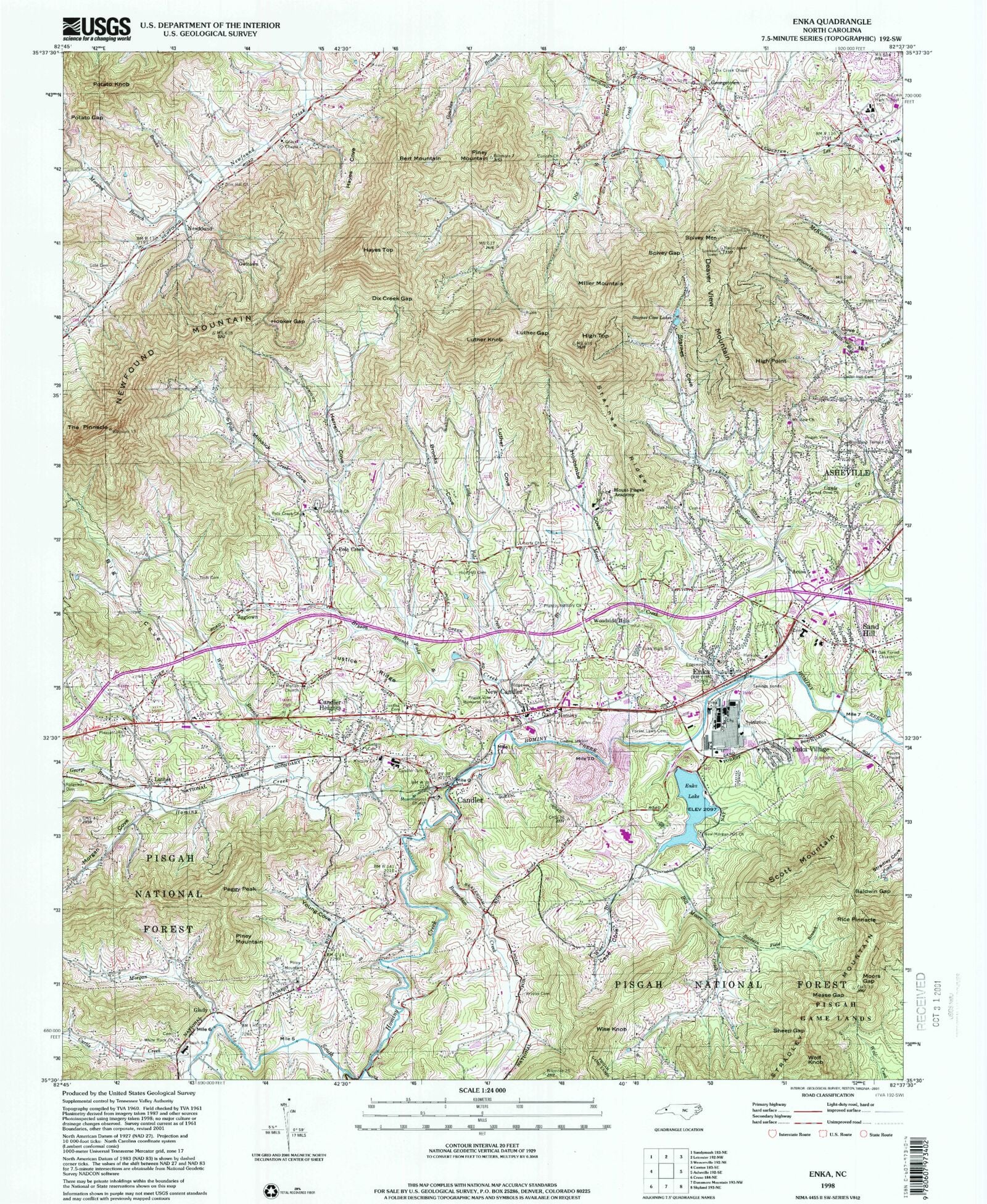 Classic USGS Enka North Carolina 7.5'x7.5' Topo Map MyTopo Map Store