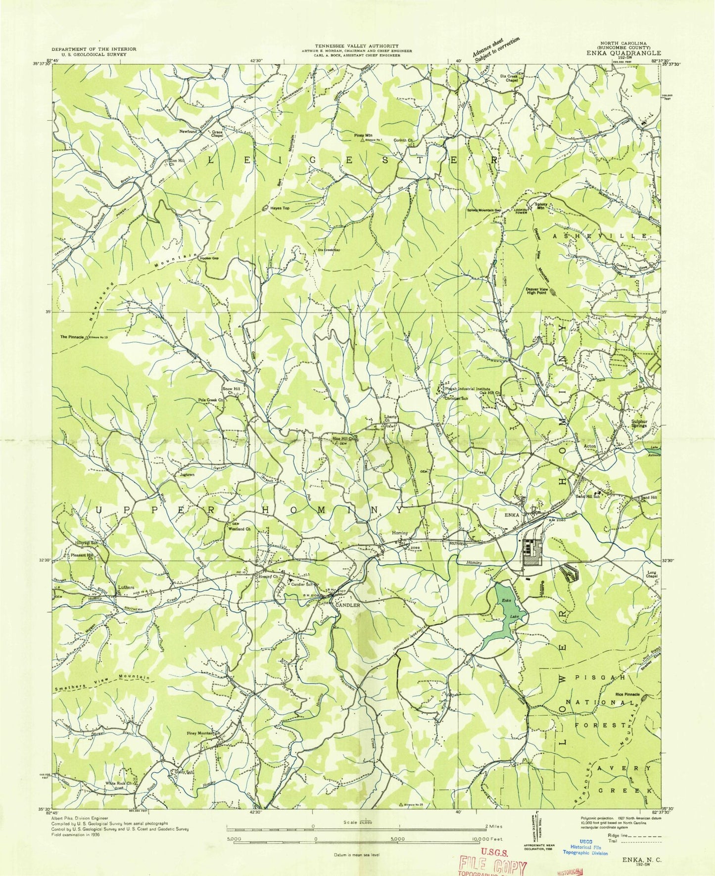 Classic USGS Enka North Carolina 7.5'x7.5' Topo Map Image