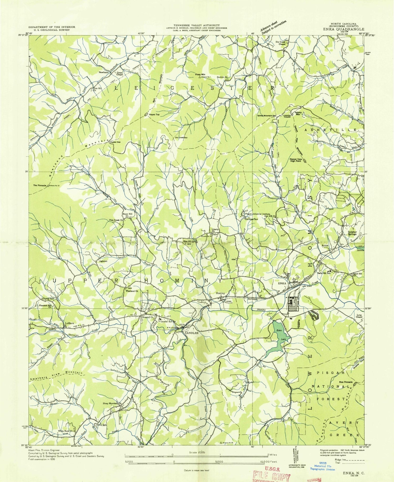 Classic USGS Enka North Carolina 7.5'x7.5' Topo Map Image