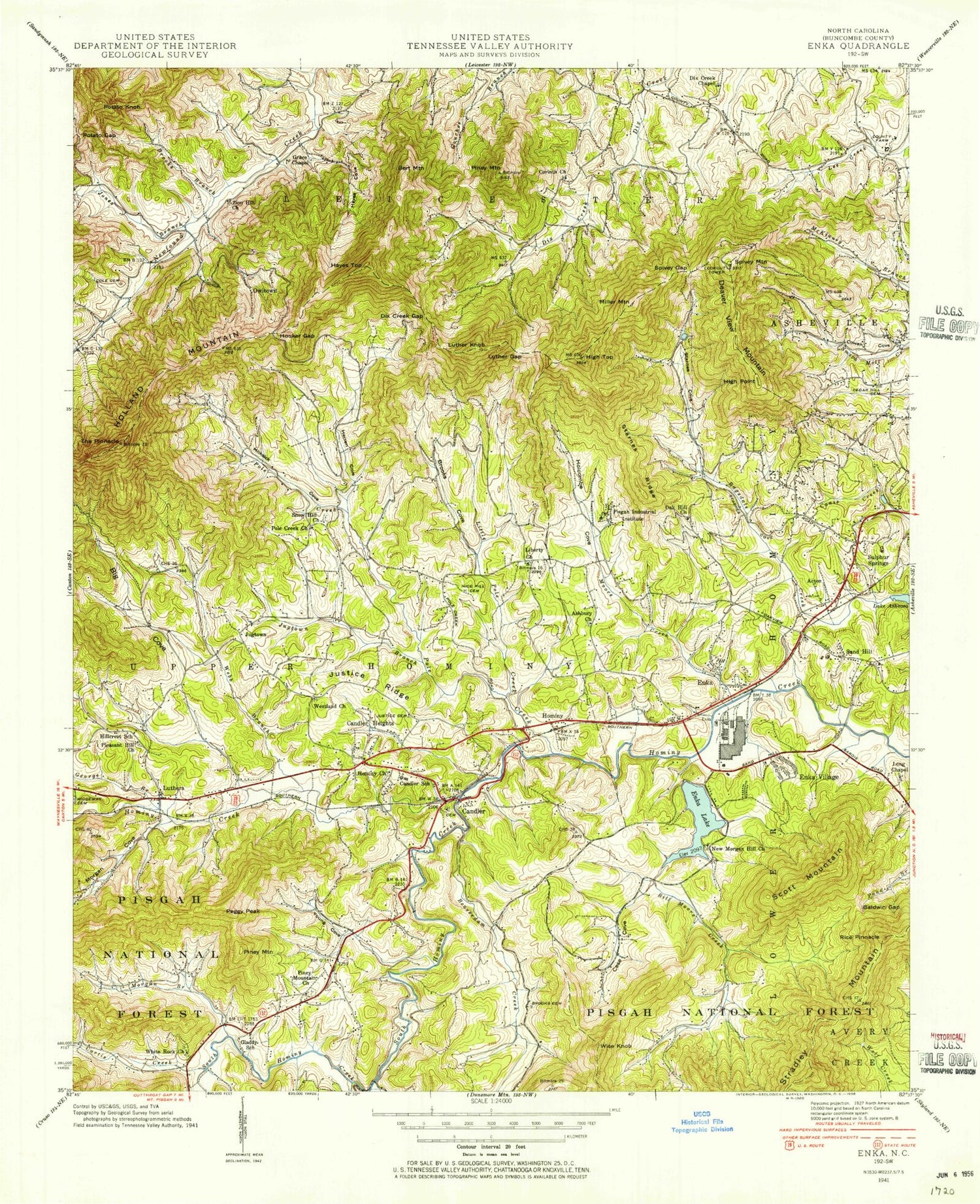 Classic USGS Enka North Carolina 7.5'x7.5' Topo Map Image