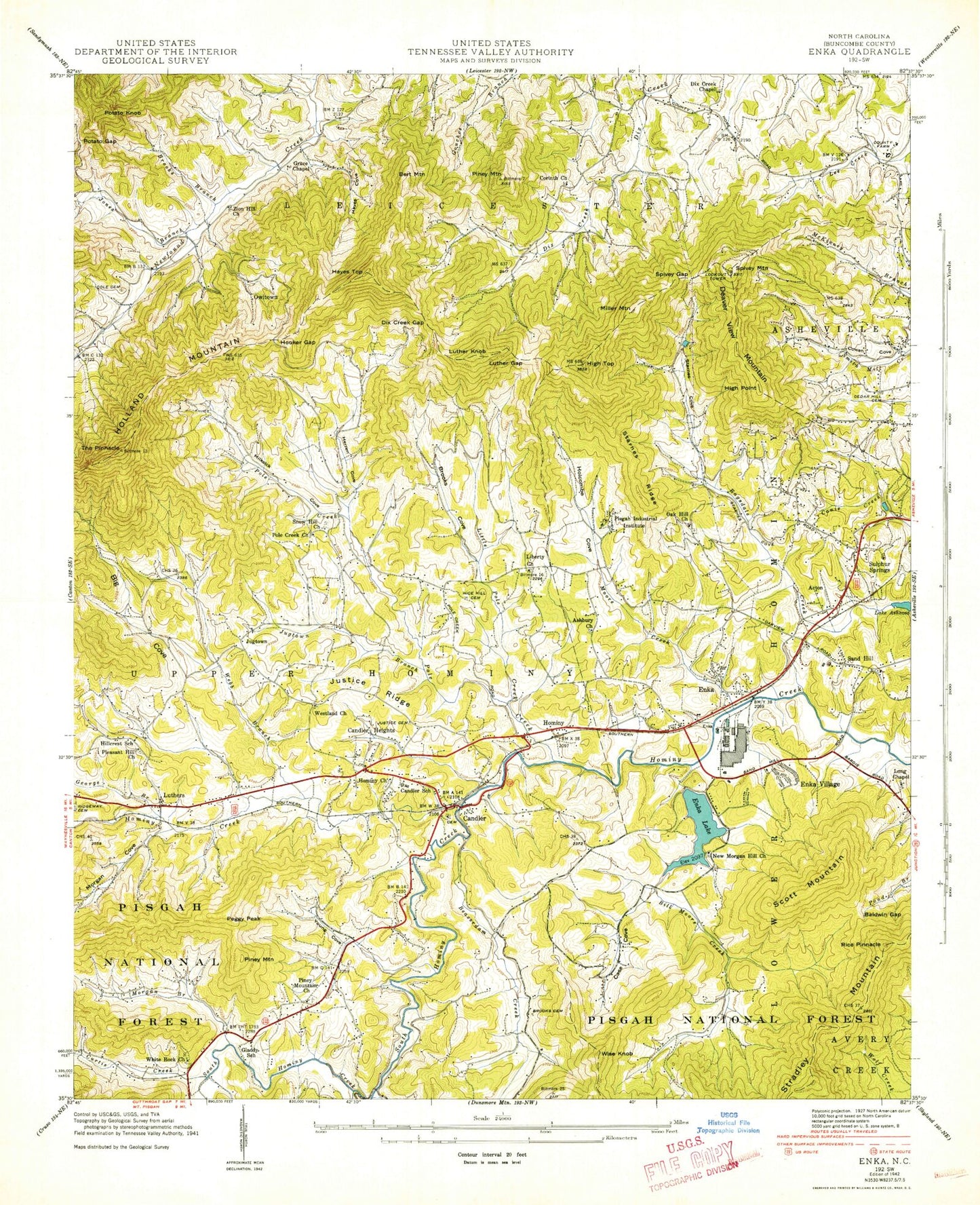 Classic USGS Enka North Carolina 7.5'x7.5' Topo Map Image