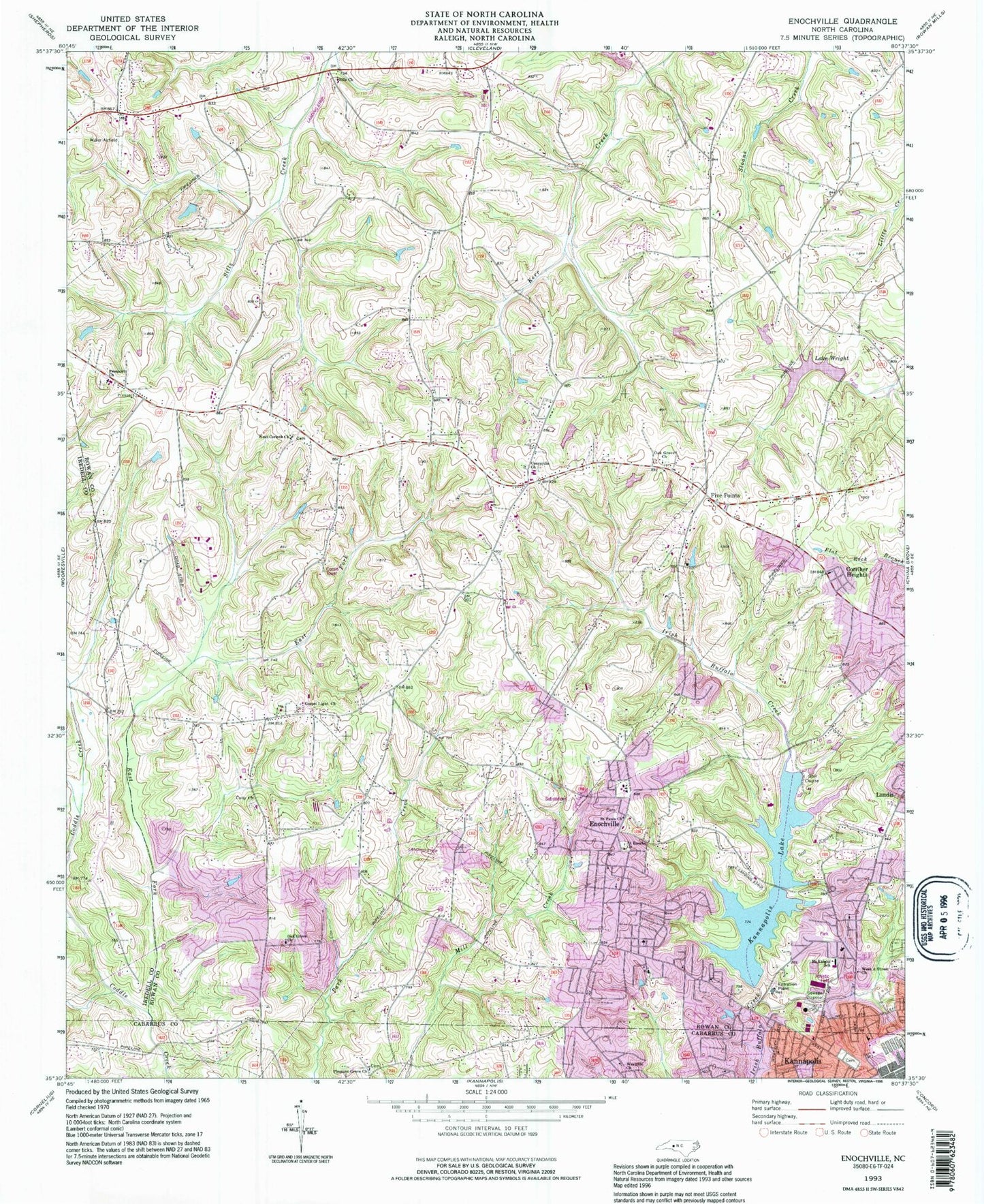 Classic USGS Enochville North Carolina 7.5'x7.5' Topo Map Image