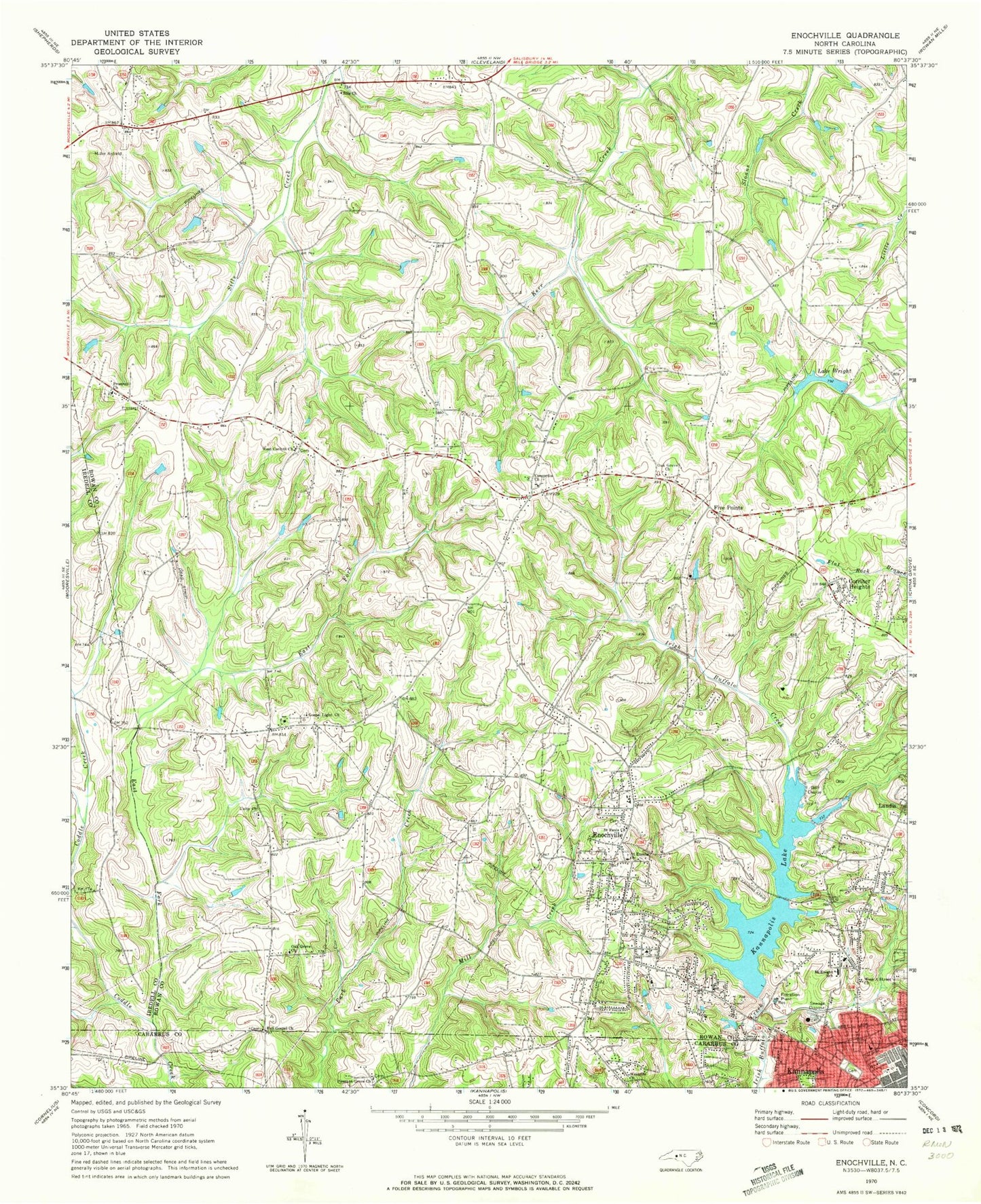 Classic USGS Enochville North Carolina 7.5'x7.5' Topo Map Image