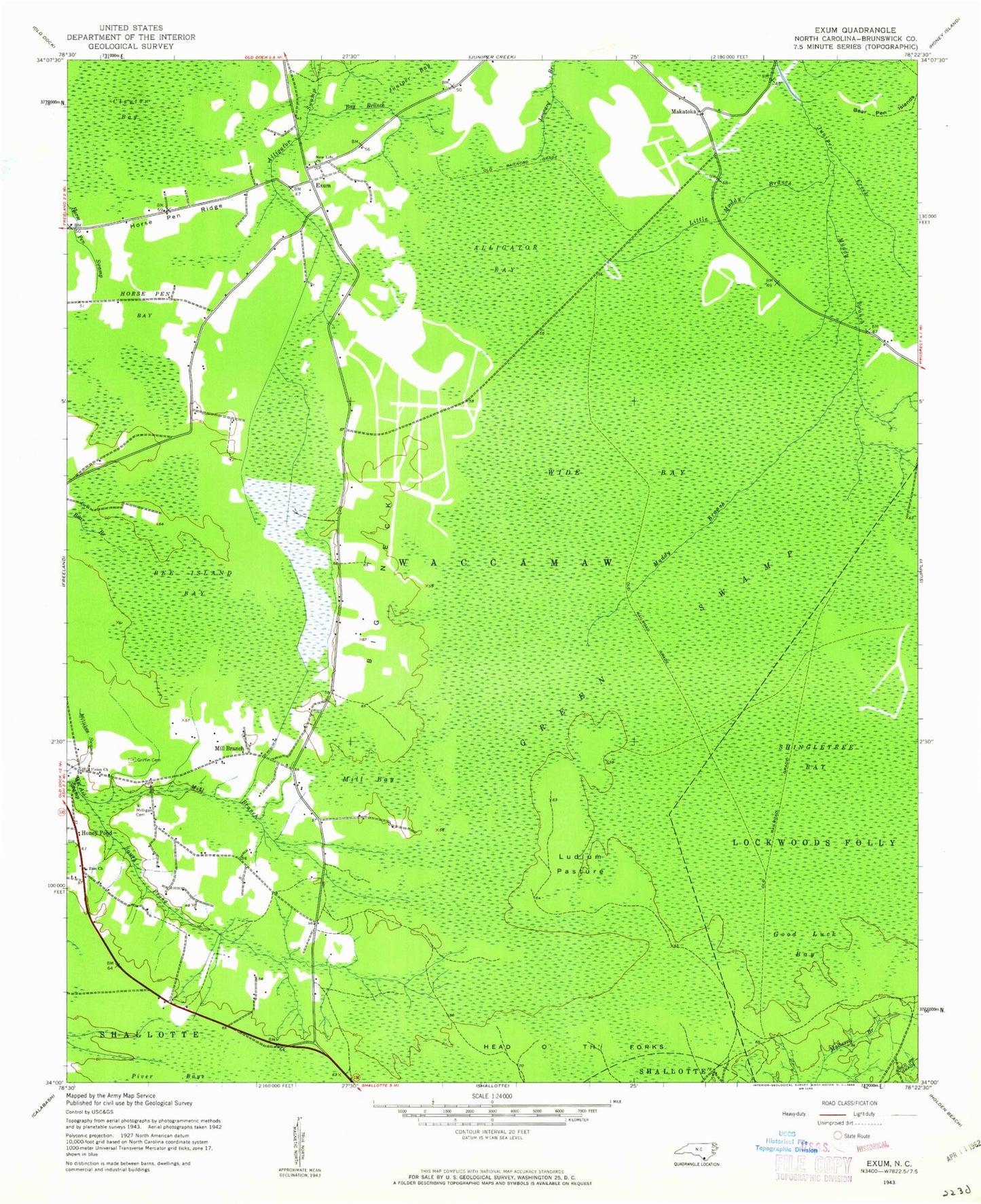 Classic USGS Exum North Carolina 7.5'x7.5' Topo Map Image
