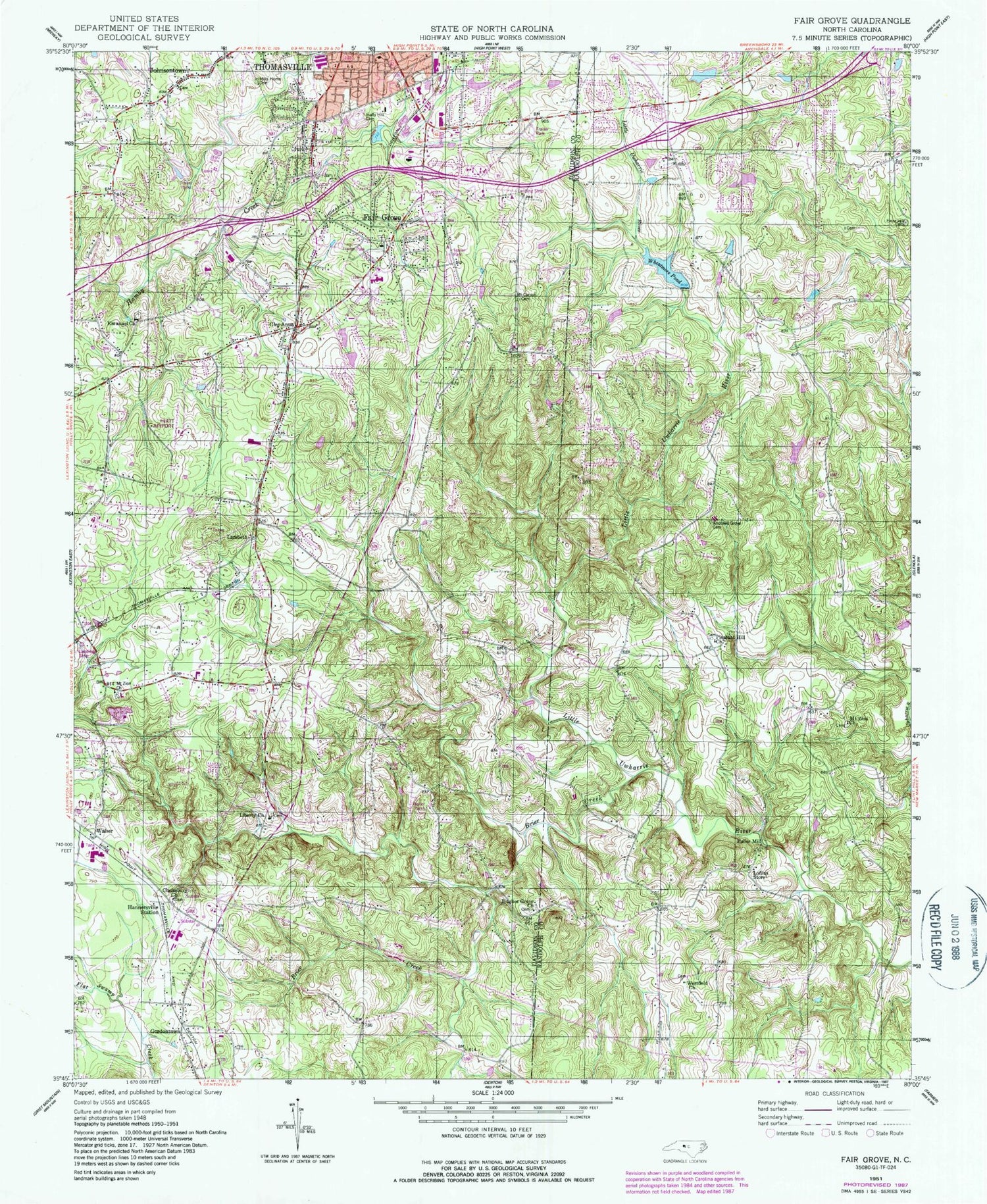 Classic USGS Fair Grove North Carolina 7.5'x7.5' Topo Map Image