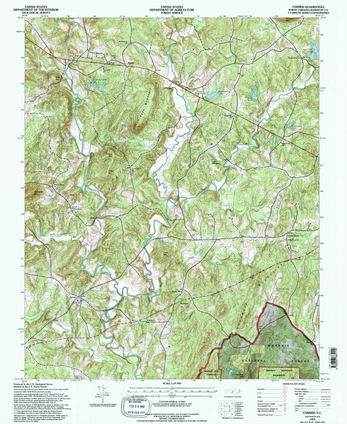 Classic USGS Farmer North Carolina 7.5'x7.5' Topo Map Image