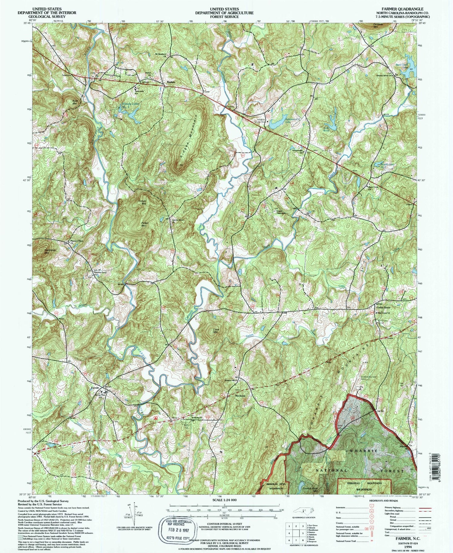 Classic USGS Farmer North Carolina 7.5'x7.5' Topo Map Image
