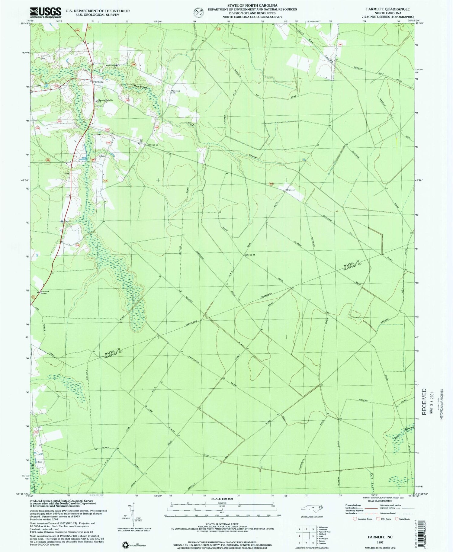 Classic USGS Farmlife North Carolina 7.5'x7.5' Topo Map Image