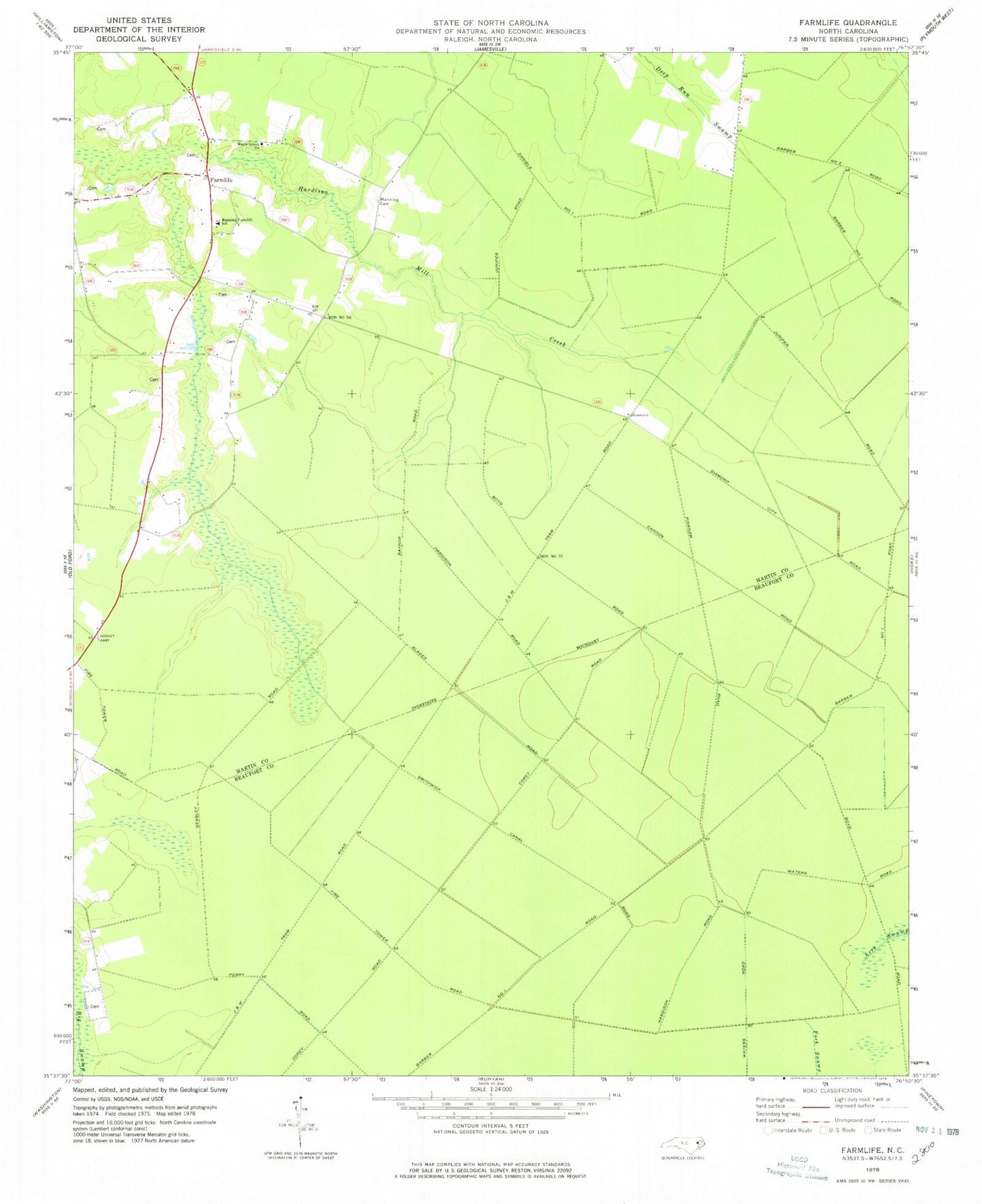 Classic USGS Farmlife North Carolina 7.5'x7.5' Topo Map Image