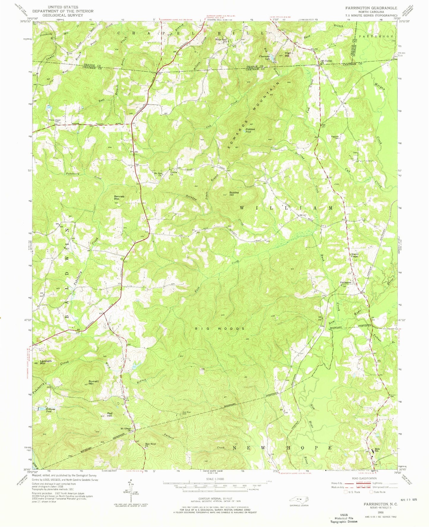 Classic USGS Farrington North Carolina 7.5'x7.5' Topo Map Image