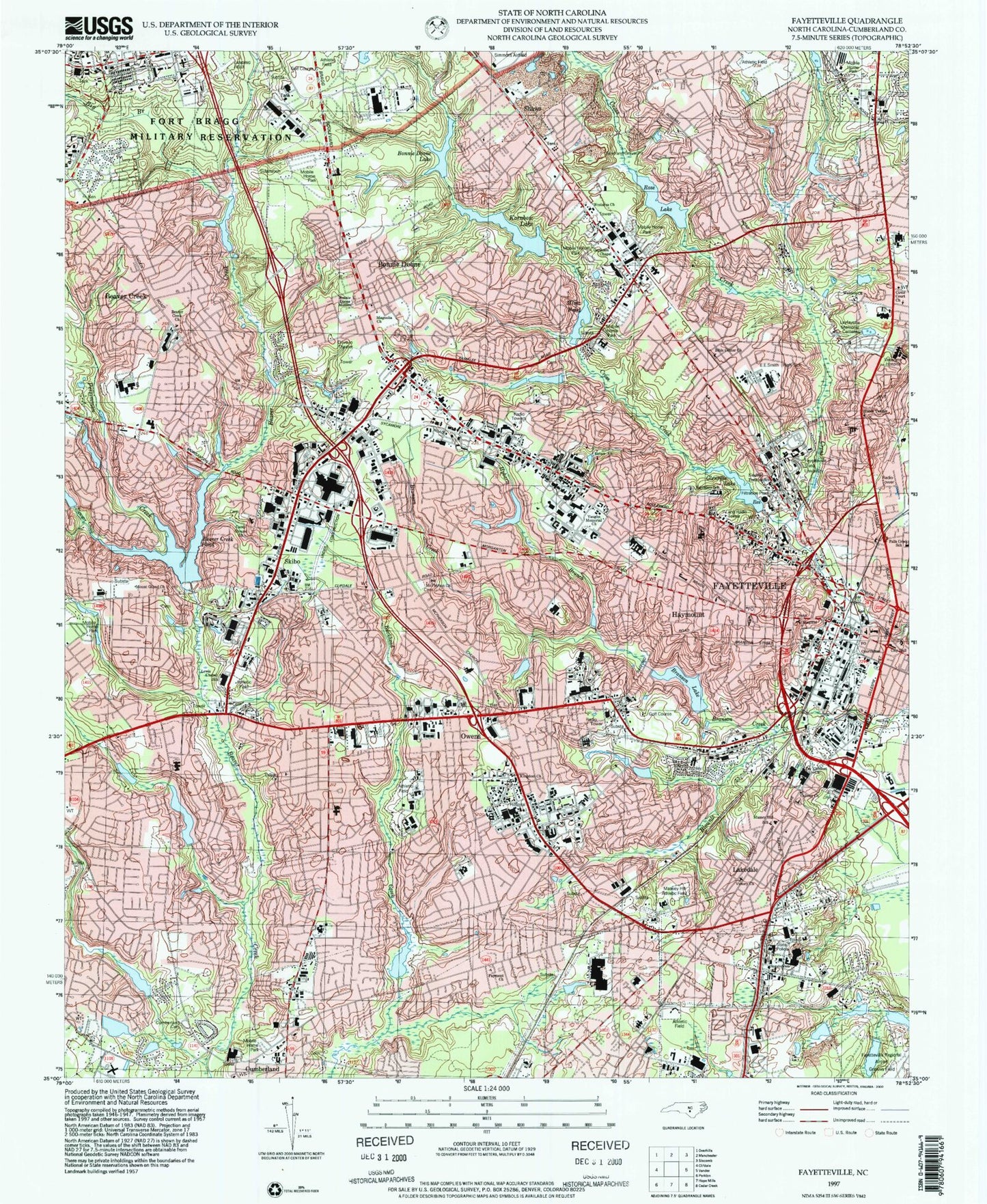 Classic USGS Fayetteville North Carolina 7.5'x7.5' Topo Map Image