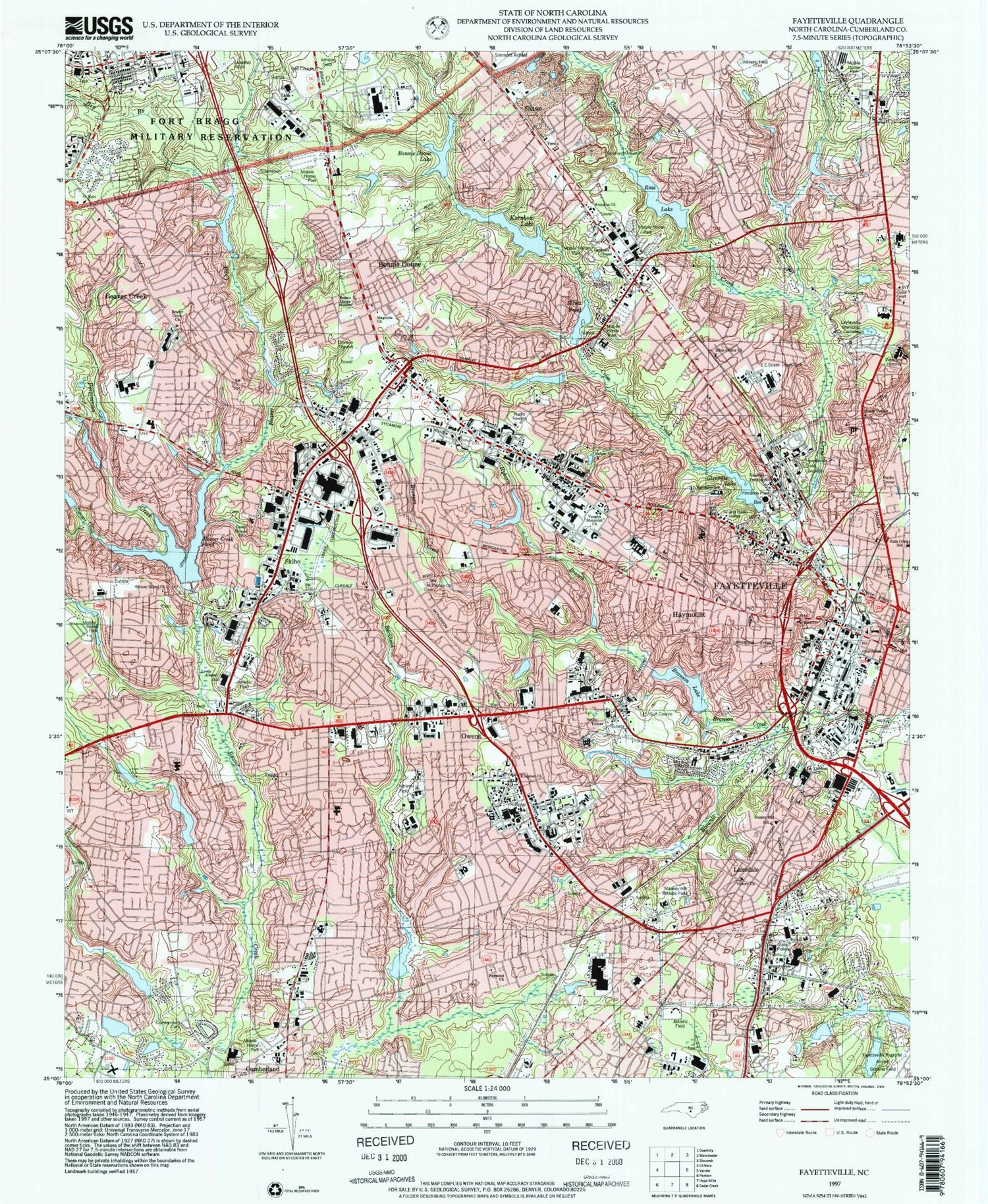 Classic USGS Fayetteville North Carolina 7.5'x7.5' Topo Map Image