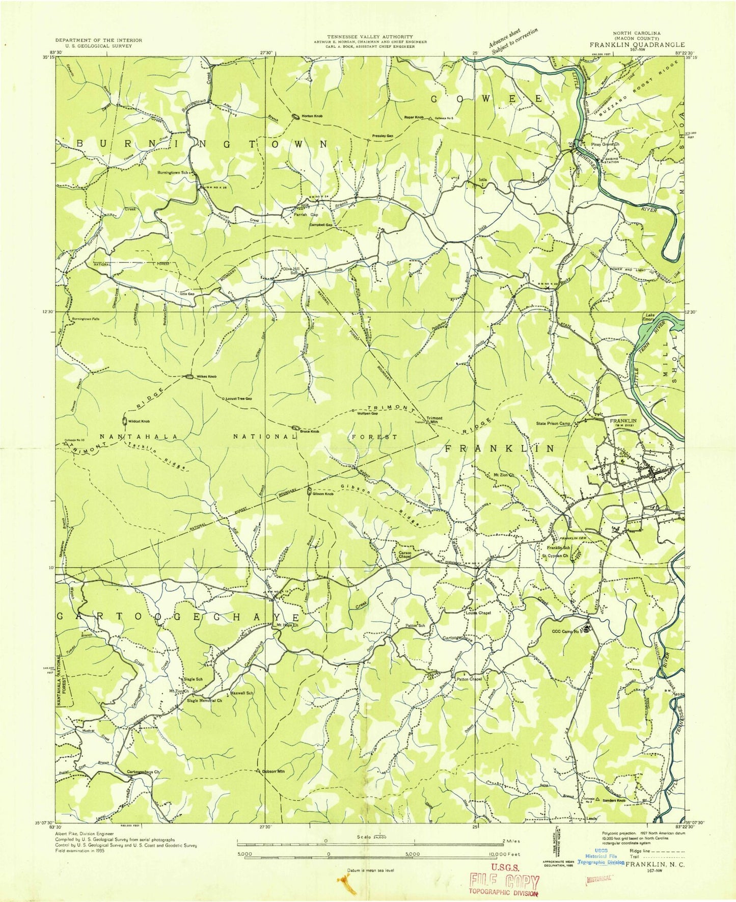 Classic USGS Franklin North Carolina 7.5'x7.5' Topo Map Image