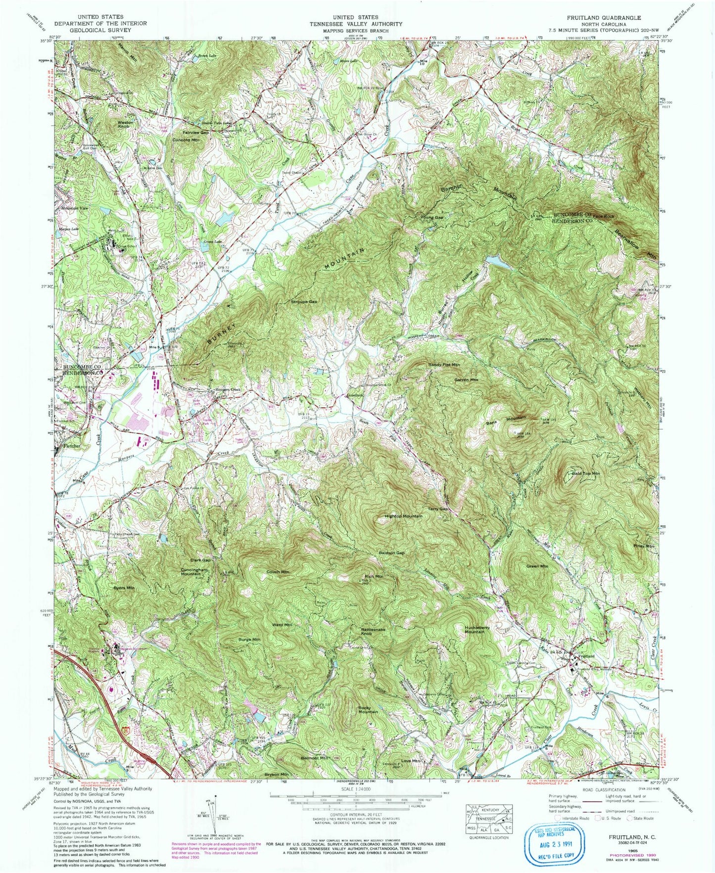 Classic USGS Fruitland North Carolina 7.5'x7.5' Topo Map Image