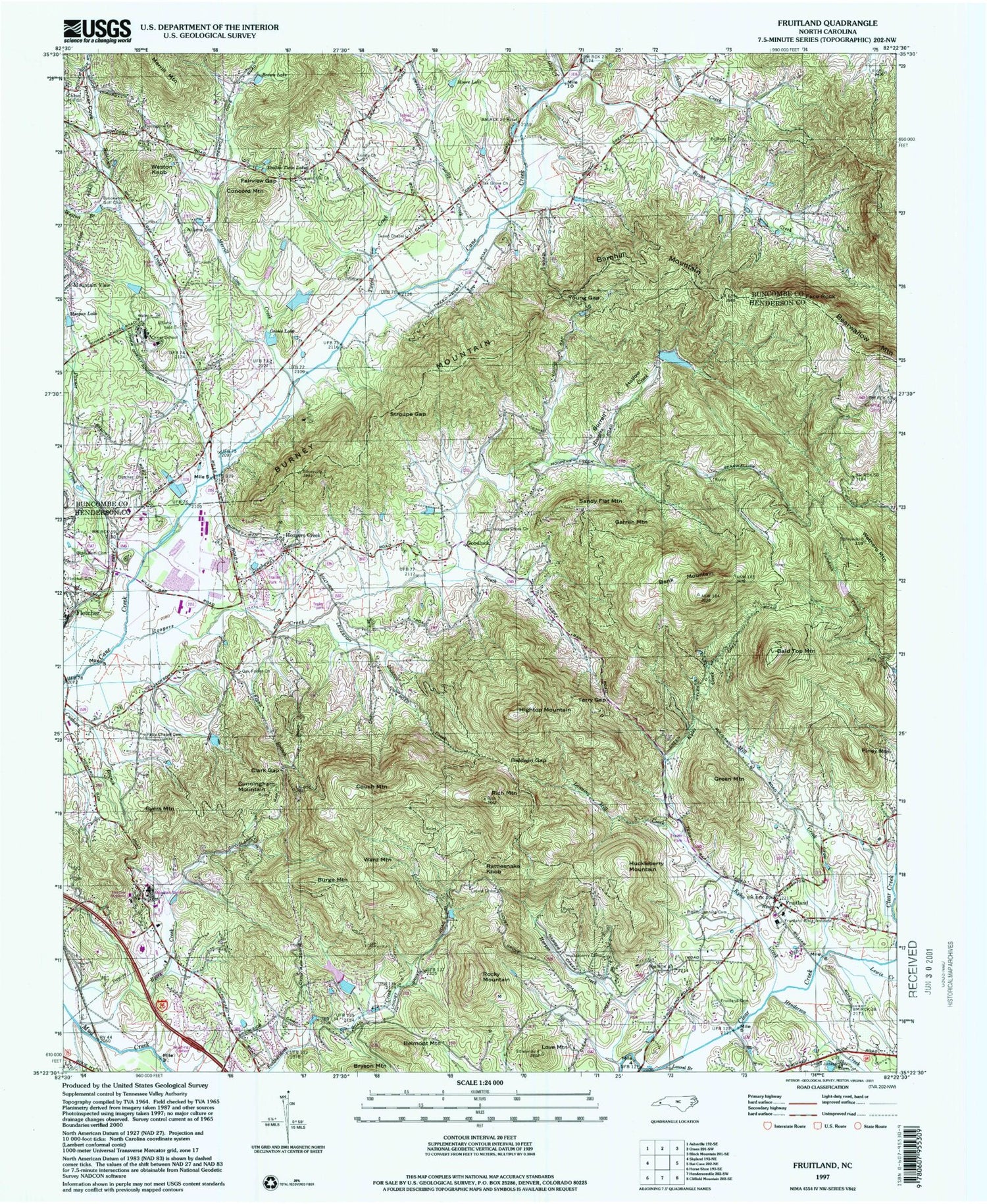 Classic USGS Fruitland North Carolina 7.5'x7.5' Topo Map Image