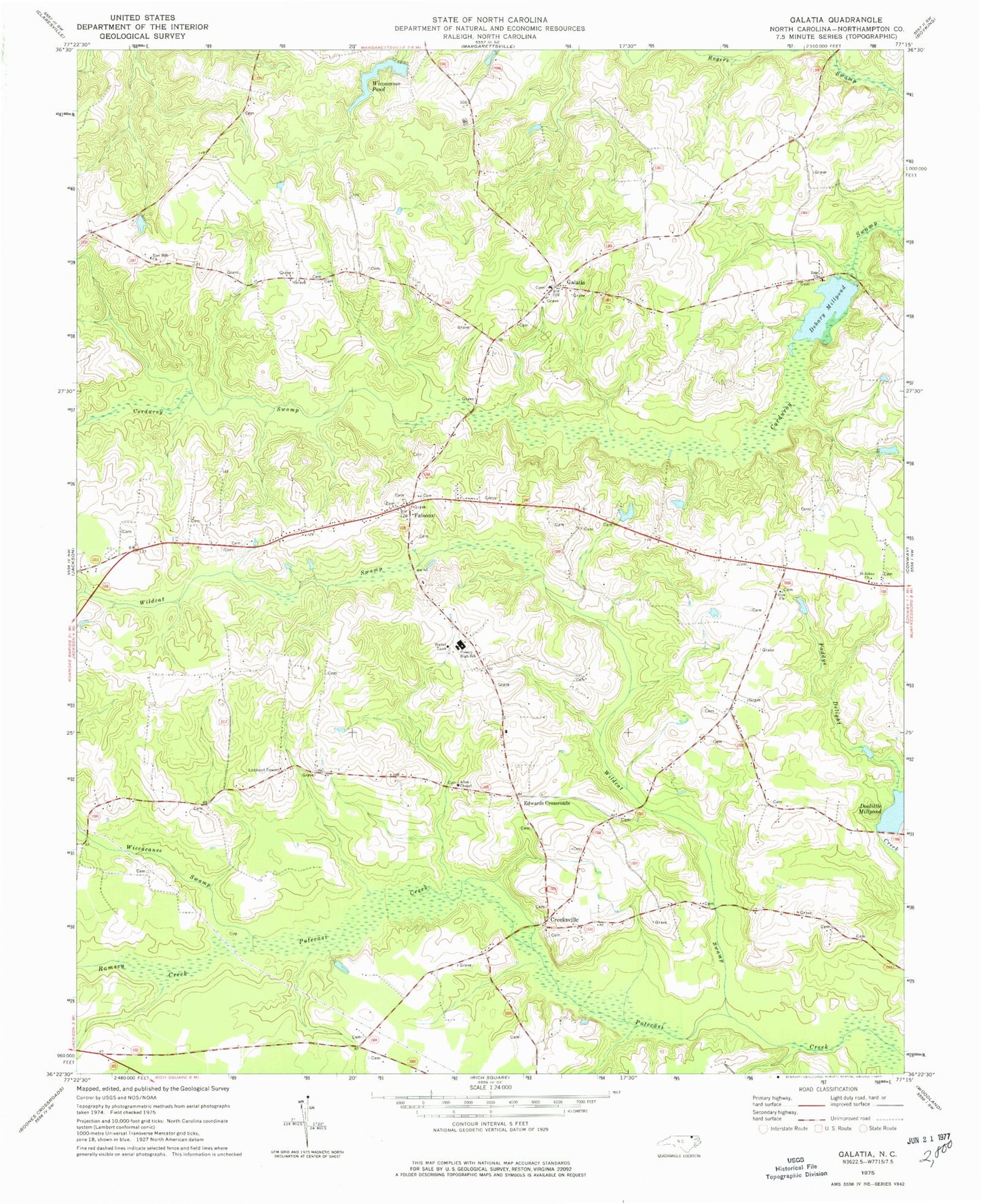 Classic USGS Galatia North Carolina 7.5'x7.5' Topo Map Image