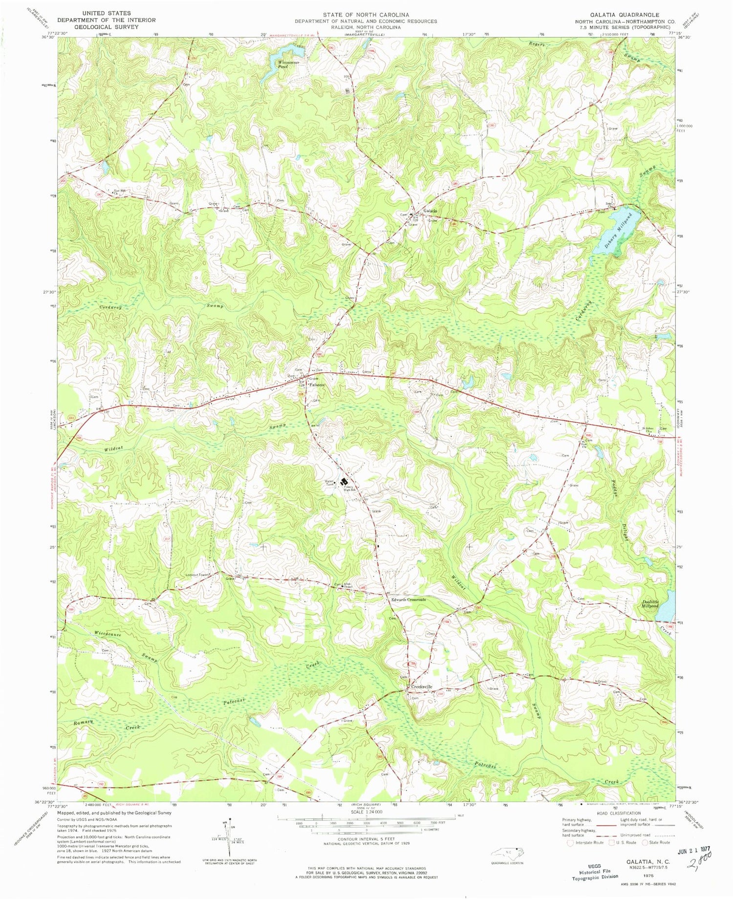 Classic USGS Galatia North Carolina 7.5'x7.5' Topo Map Image