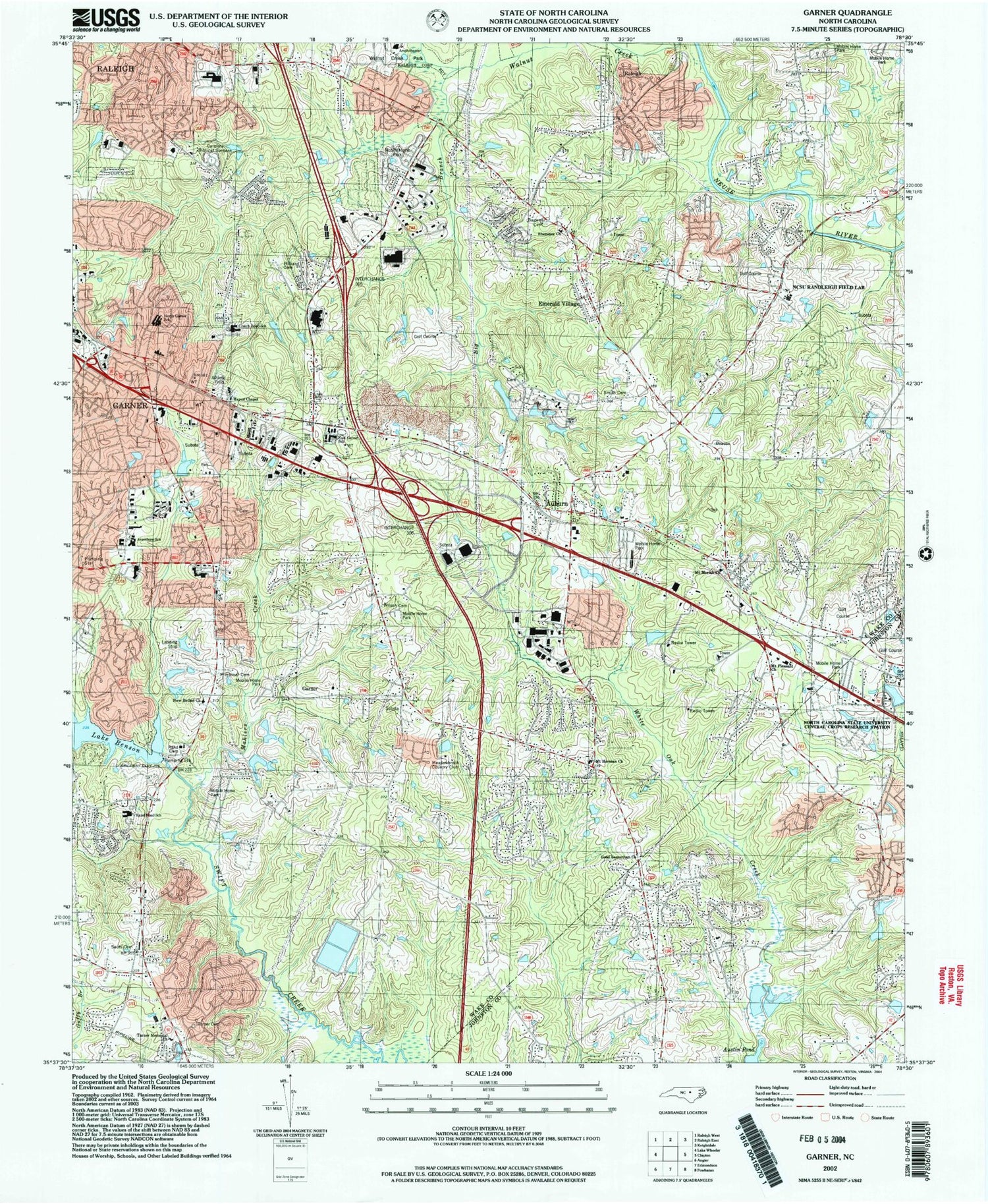 Classic USGS Garner North Carolina 7.5'x7.5' Topo Map Image