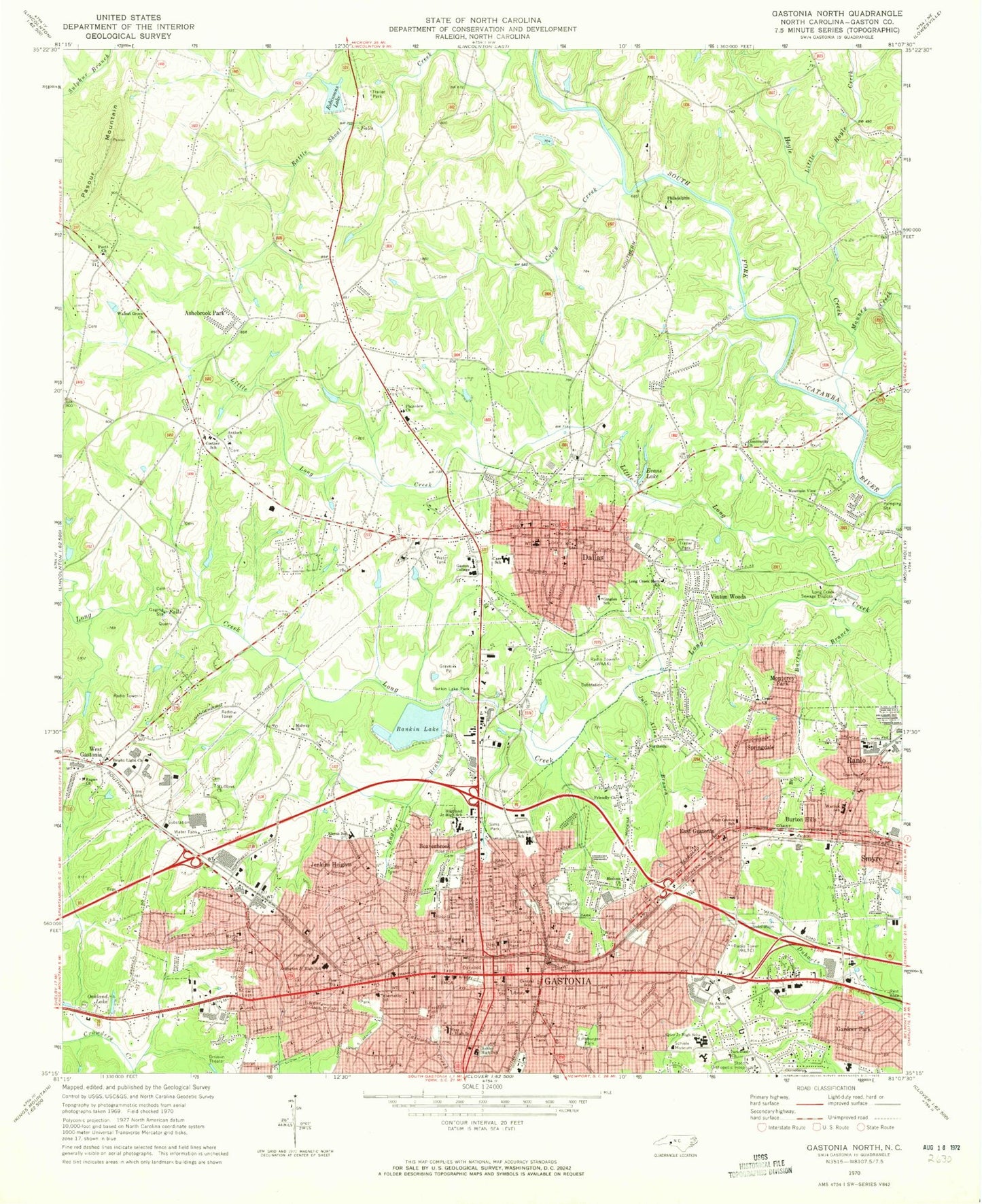 Classic USGS Gastonia North North Carolina 7.5'x7.5' Topo Map Image
