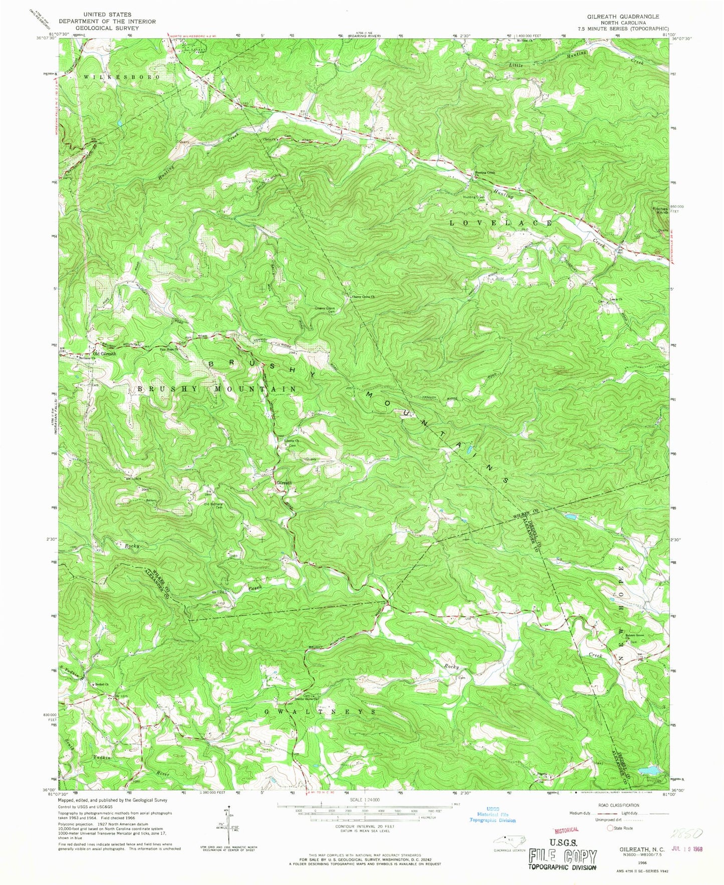 Classic USGS Gilreath North Carolina 7.5'x7.5' Topo Map Image