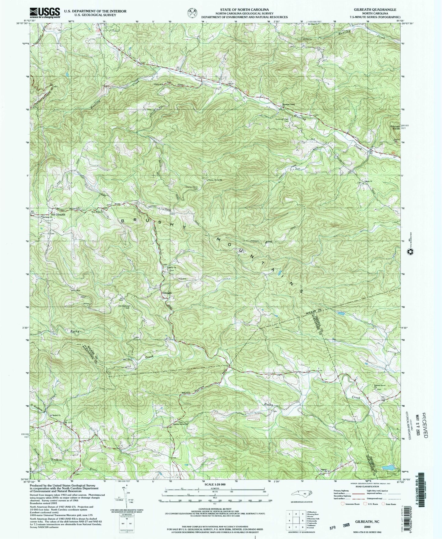 Classic USGS Gilreath North Carolina 7.5'x7.5' Topo Map Image
