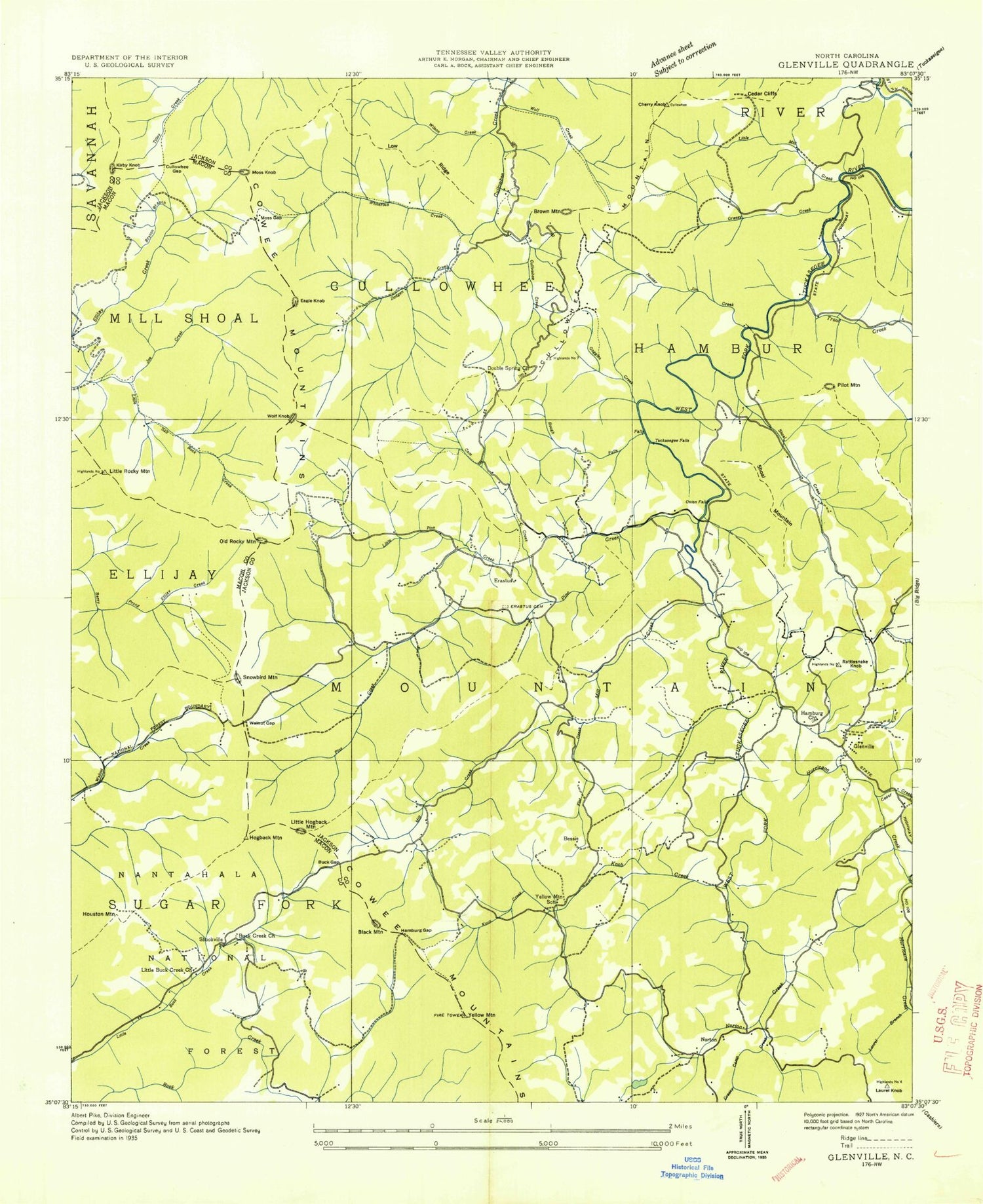 Classic USGS Glenville North Carolina 7.5'x7.5' Topo Map Image