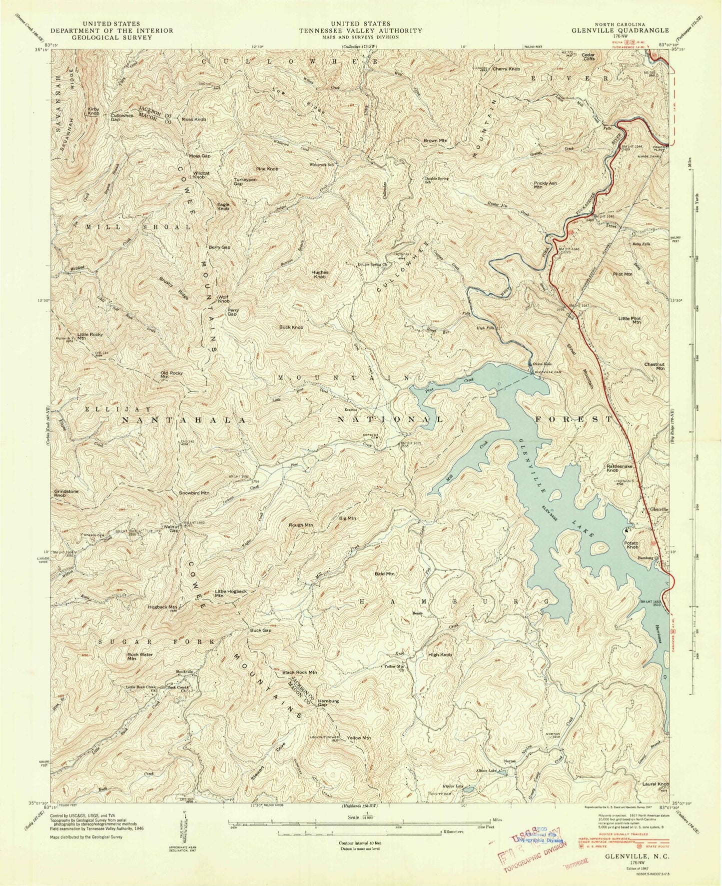 Classic USGS Glenville North Carolina 7.5'x7.5' Topo Map Image