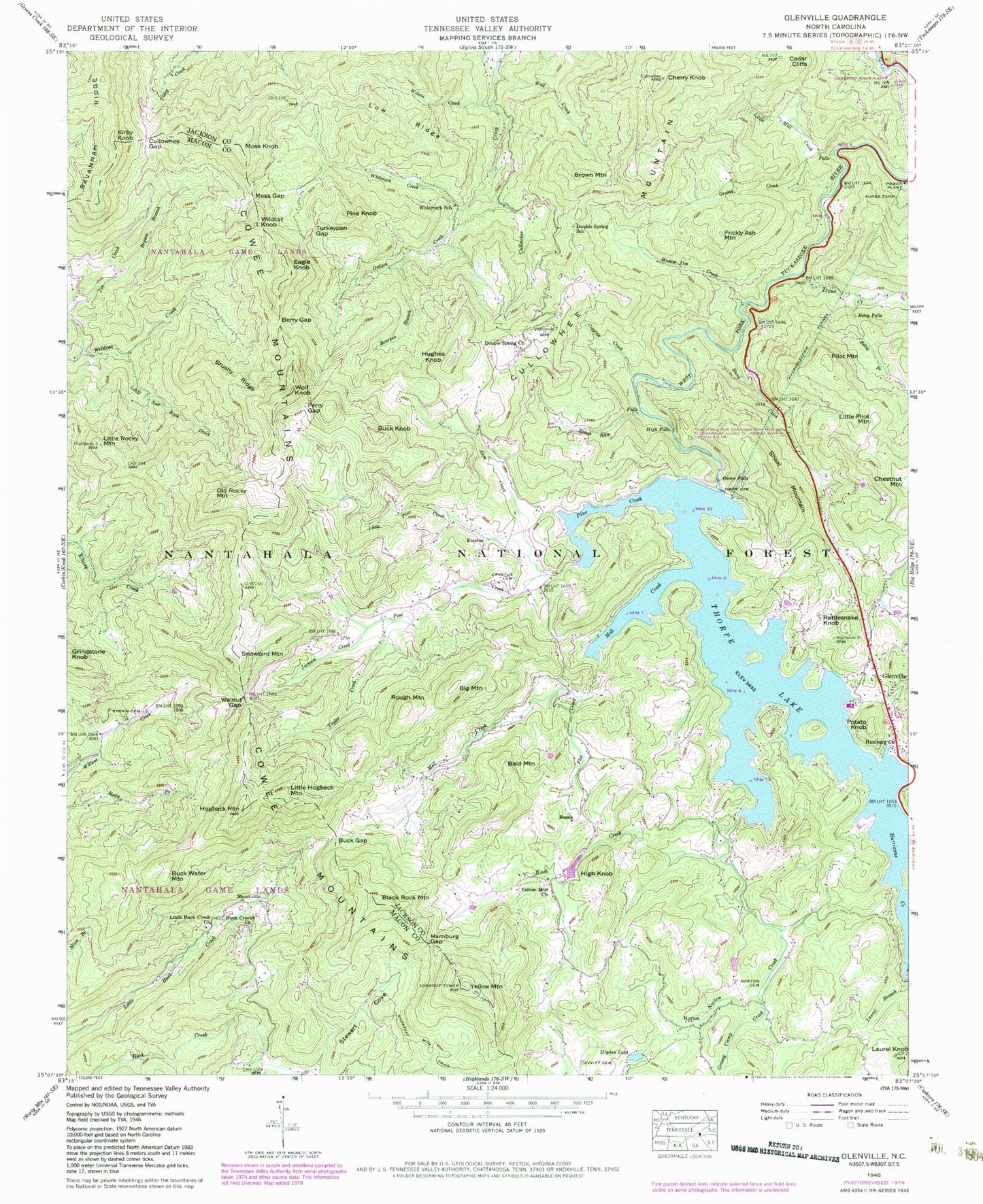 Classic USGS Glenville North Carolina 7.5'x7.5' Topo Map Image