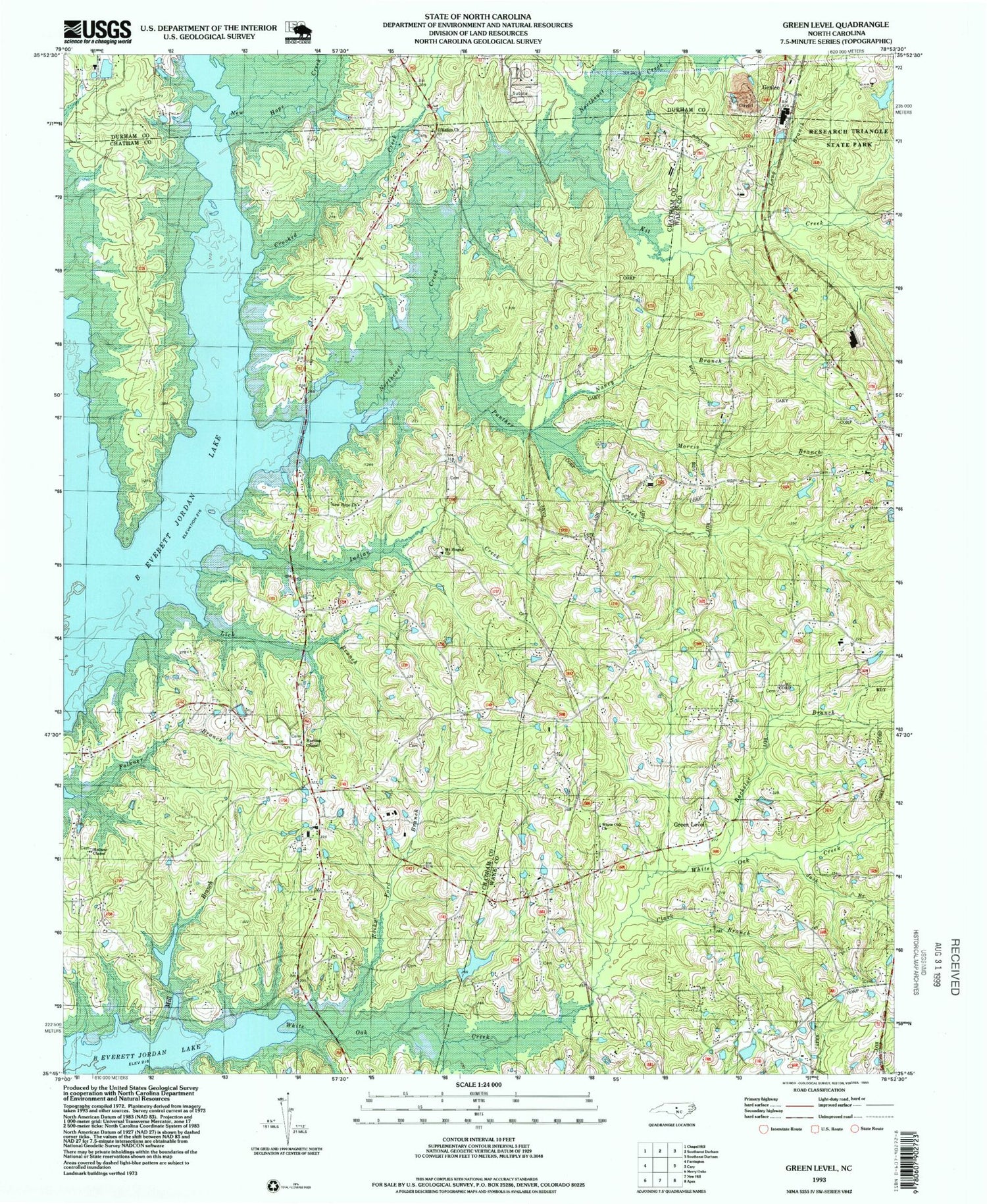 Classic USGS Green Level North Carolina 7.5'x7.5' Topo Map Image