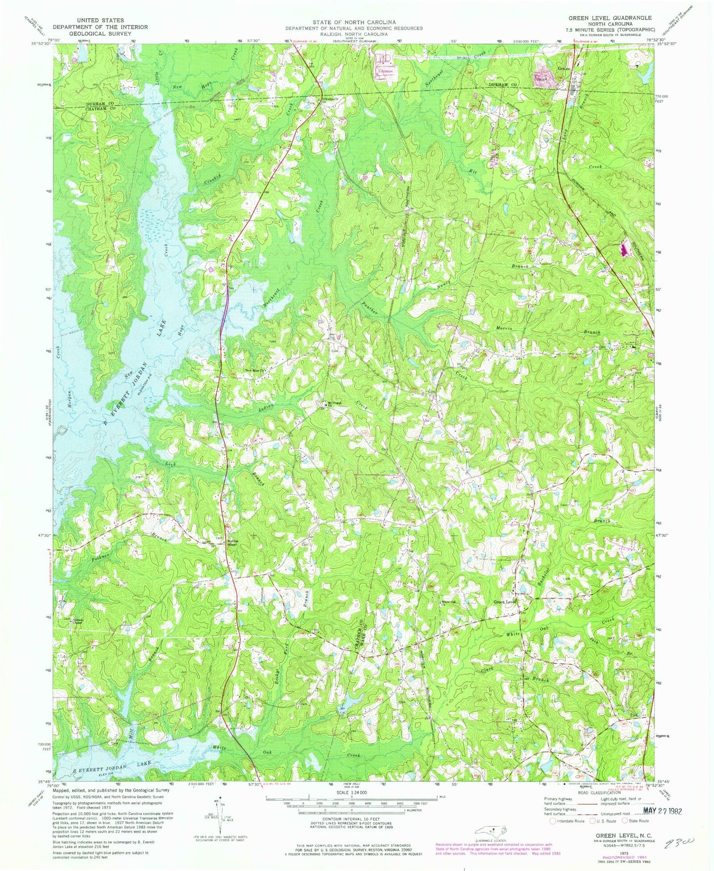 Classic USGS Green Level North Carolina 7.5'x7.5' Topo Map Image