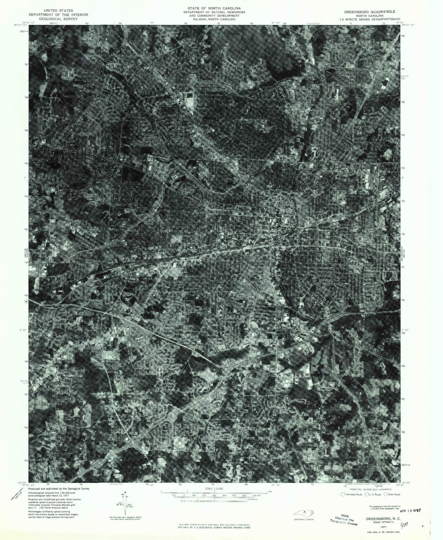 Classic USGS Greensboro North Carolina 7.5'x7.5' Topo Map Image