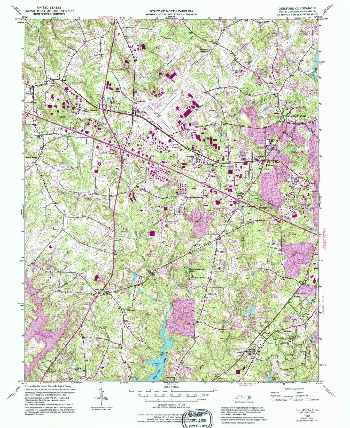 Classic USGS Guilford North Carolina 7.5'x7.5' Topo Map Image