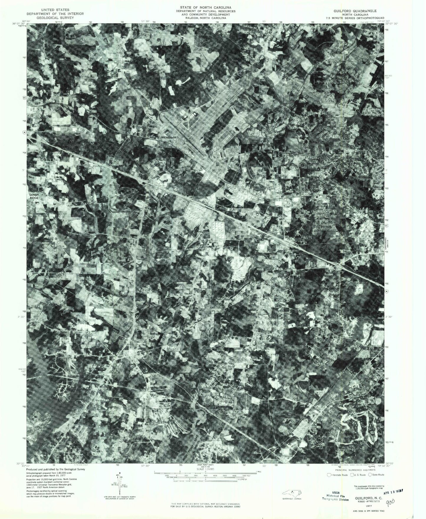 Classic USGS Guilford North Carolina 7.5'x7.5' Topo Map Image