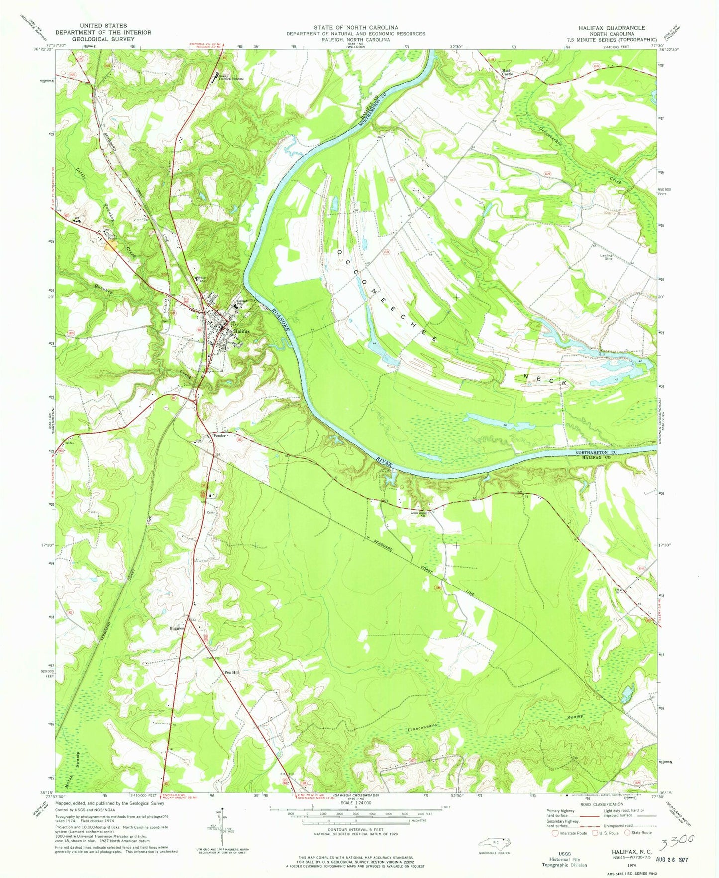 Classic USGS Halifax North Carolina 7.5'x7.5' Topo Map Image