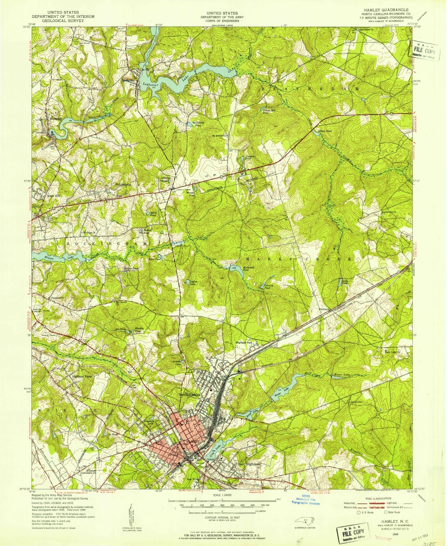 Classic USGS Hamlet North Carolina 7.5'x7.5' Topo Map Image