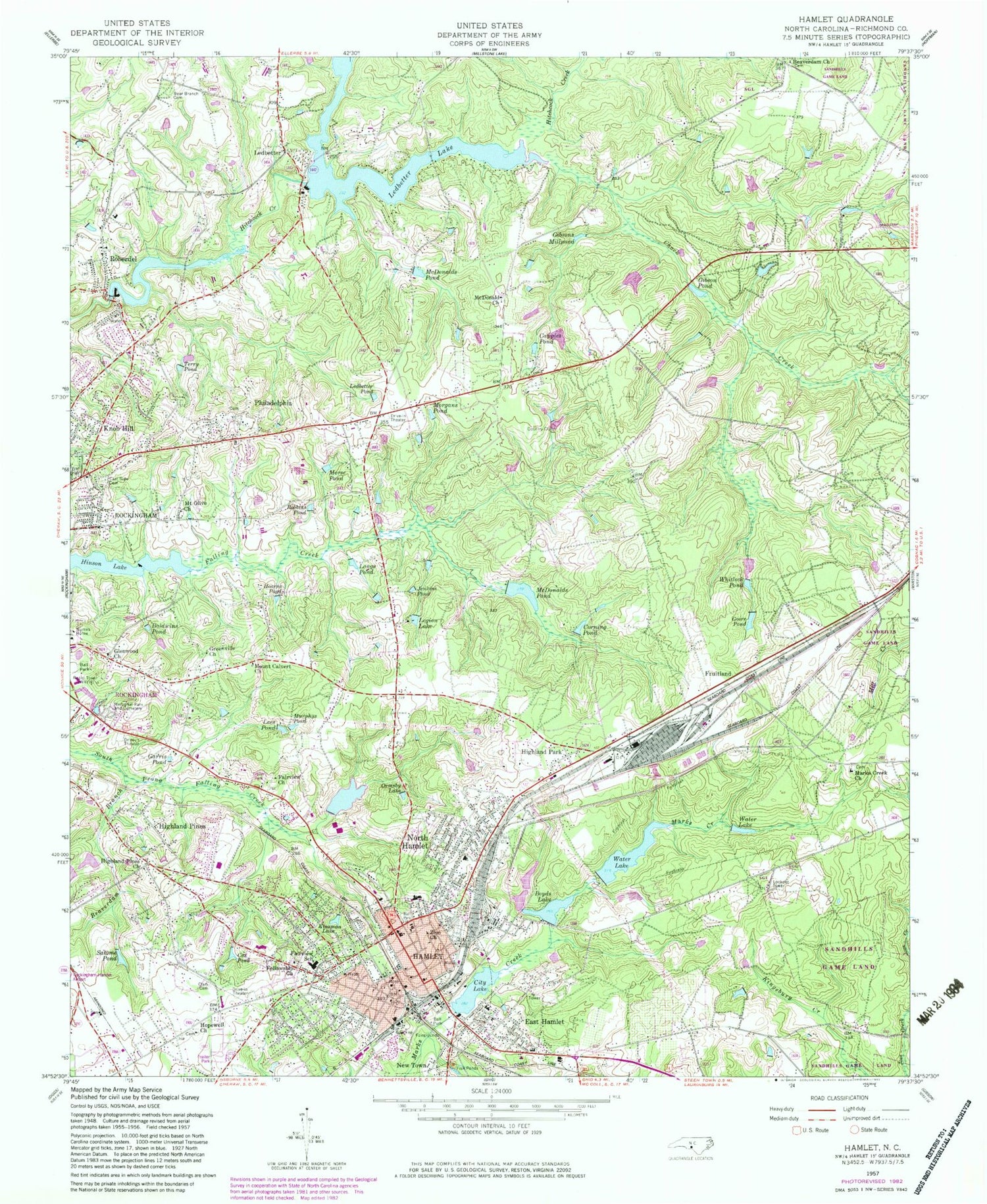 Classic USGS Hamlet North Carolina 7.5'x7.5' Topo Map Image