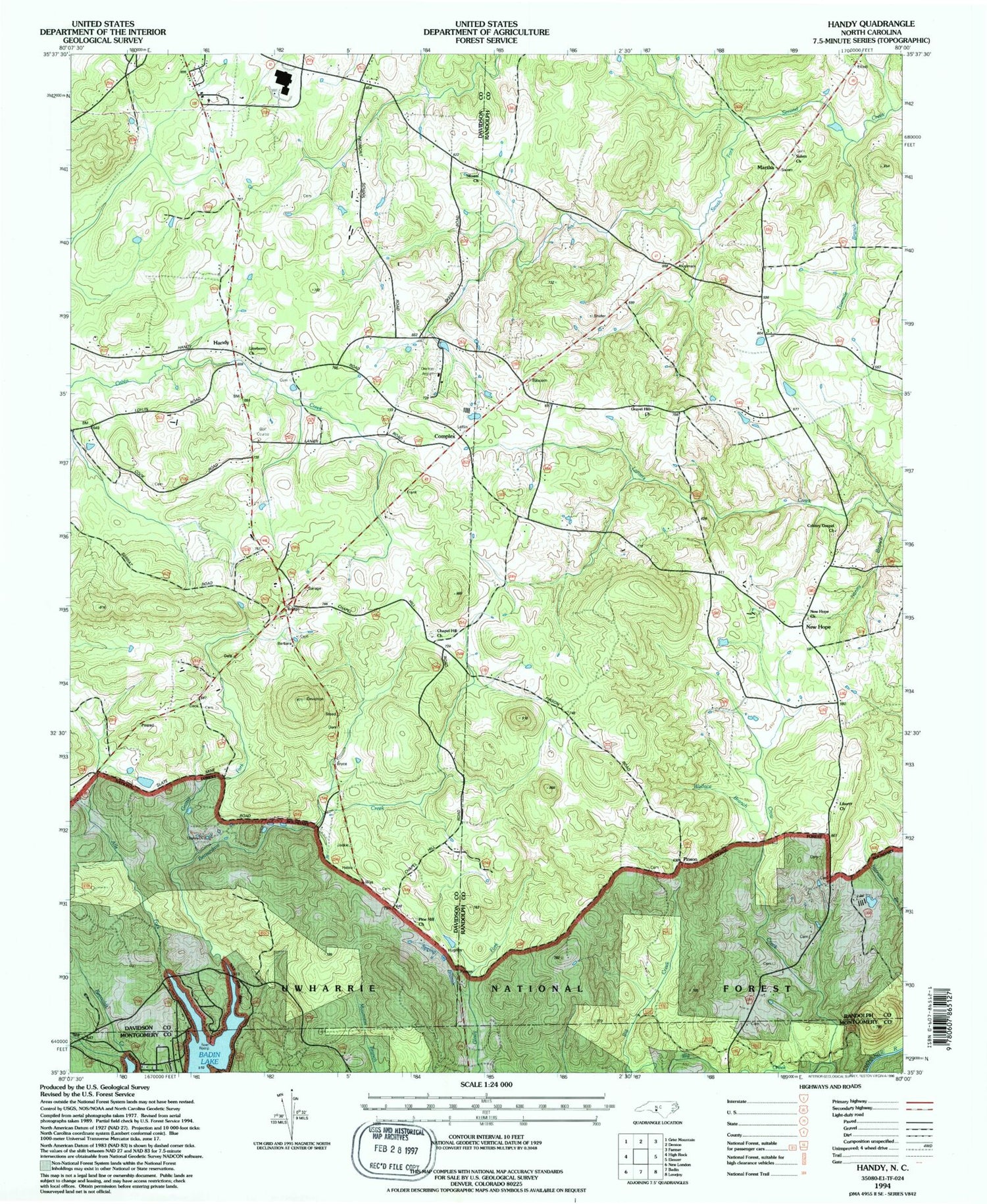 Classic USGS Handy North Carolina 7.5'x7.5' Topo Map Image