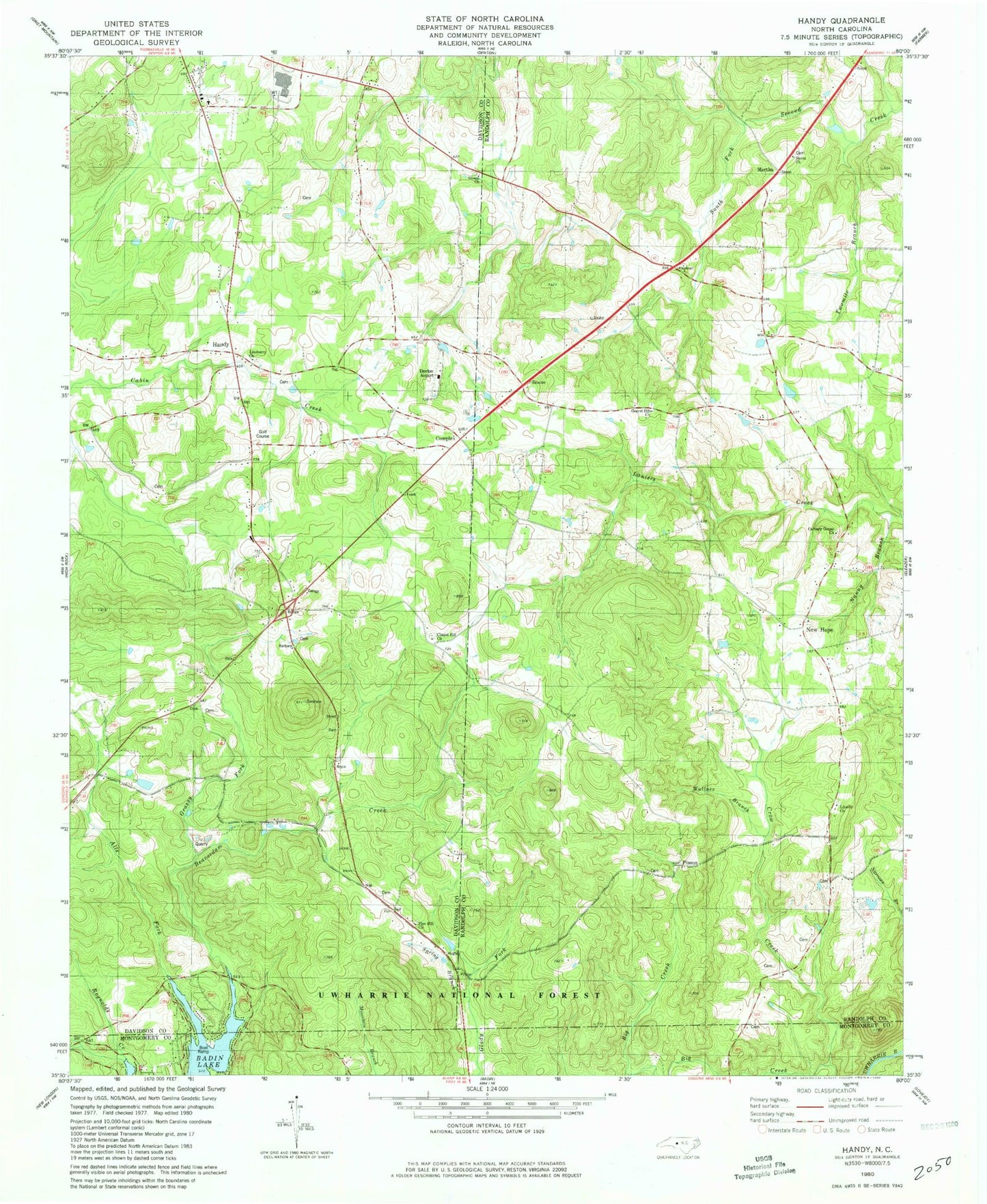 Classic USGS Handy North Carolina 7.5'x7.5' Topo Map Image