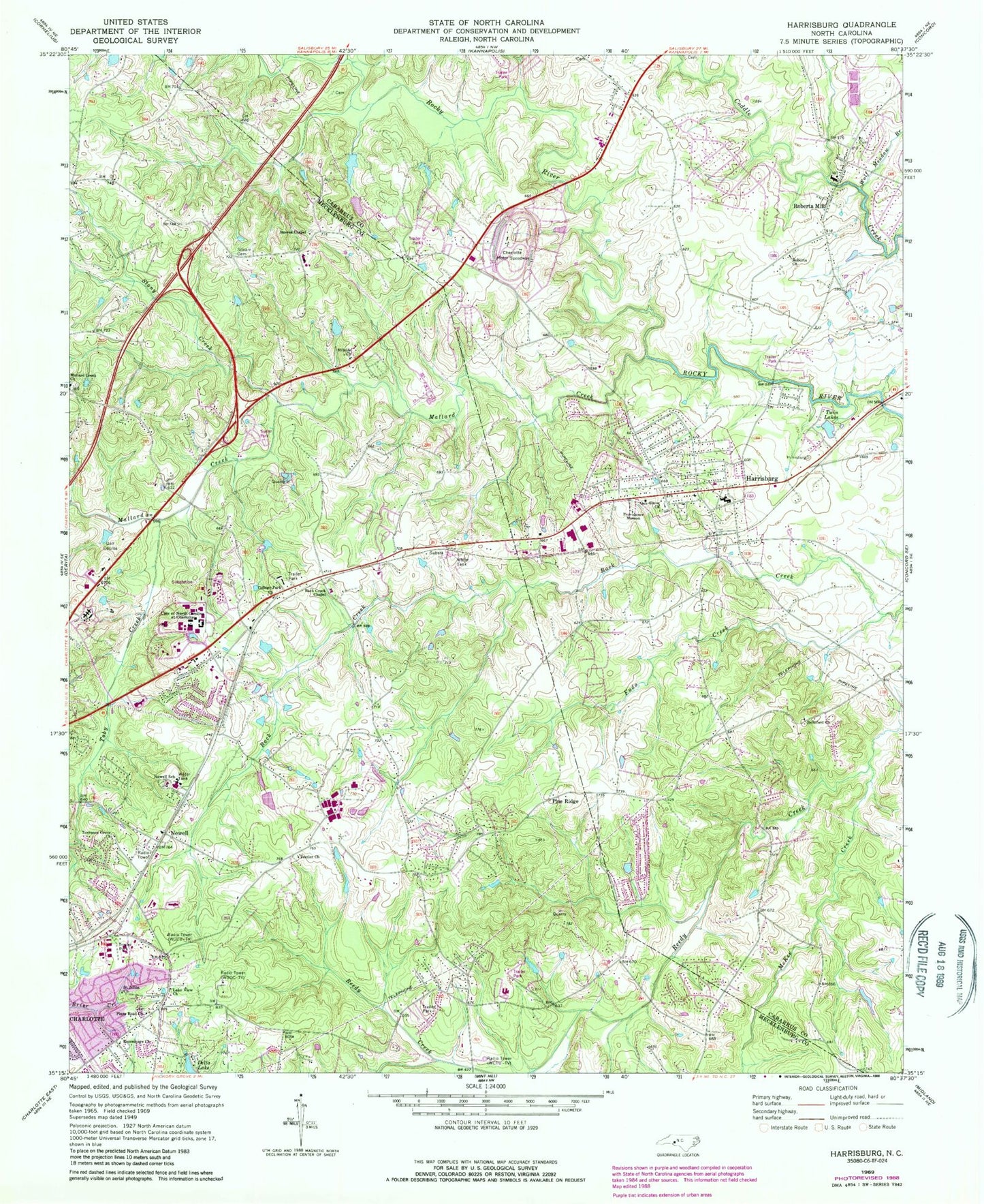 Classic USGS Harrisburg North Carolina 7.5'x7.5' Topo Map Image