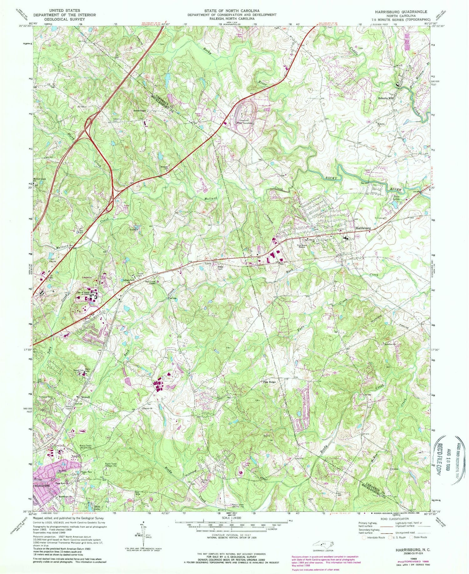 Classic USGS Harrisburg North Carolina 7.5'x7.5' Topo Map Image