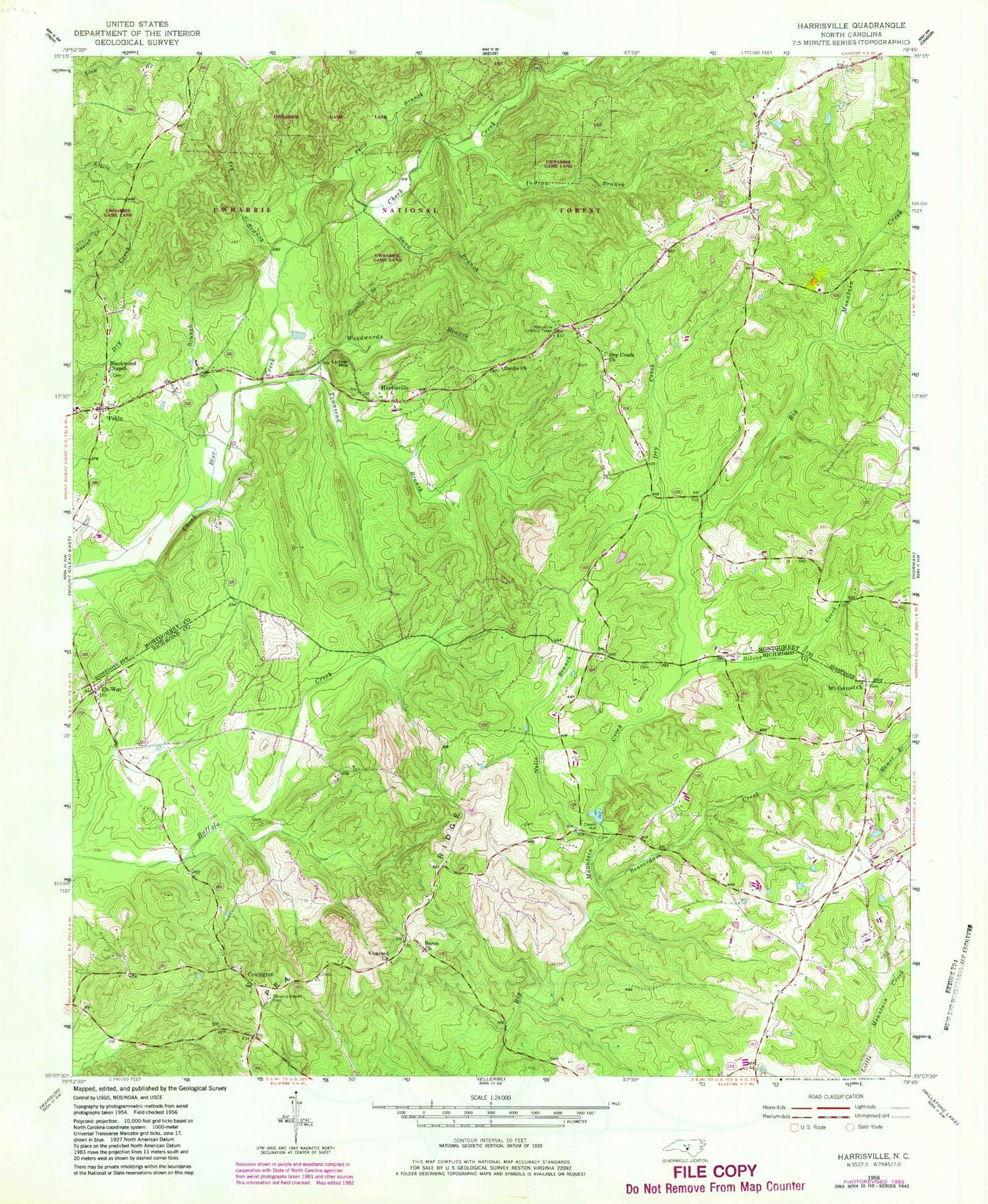 Classic USGS Harrisville North Carolina 7.5'x7.5' Topo Map Image