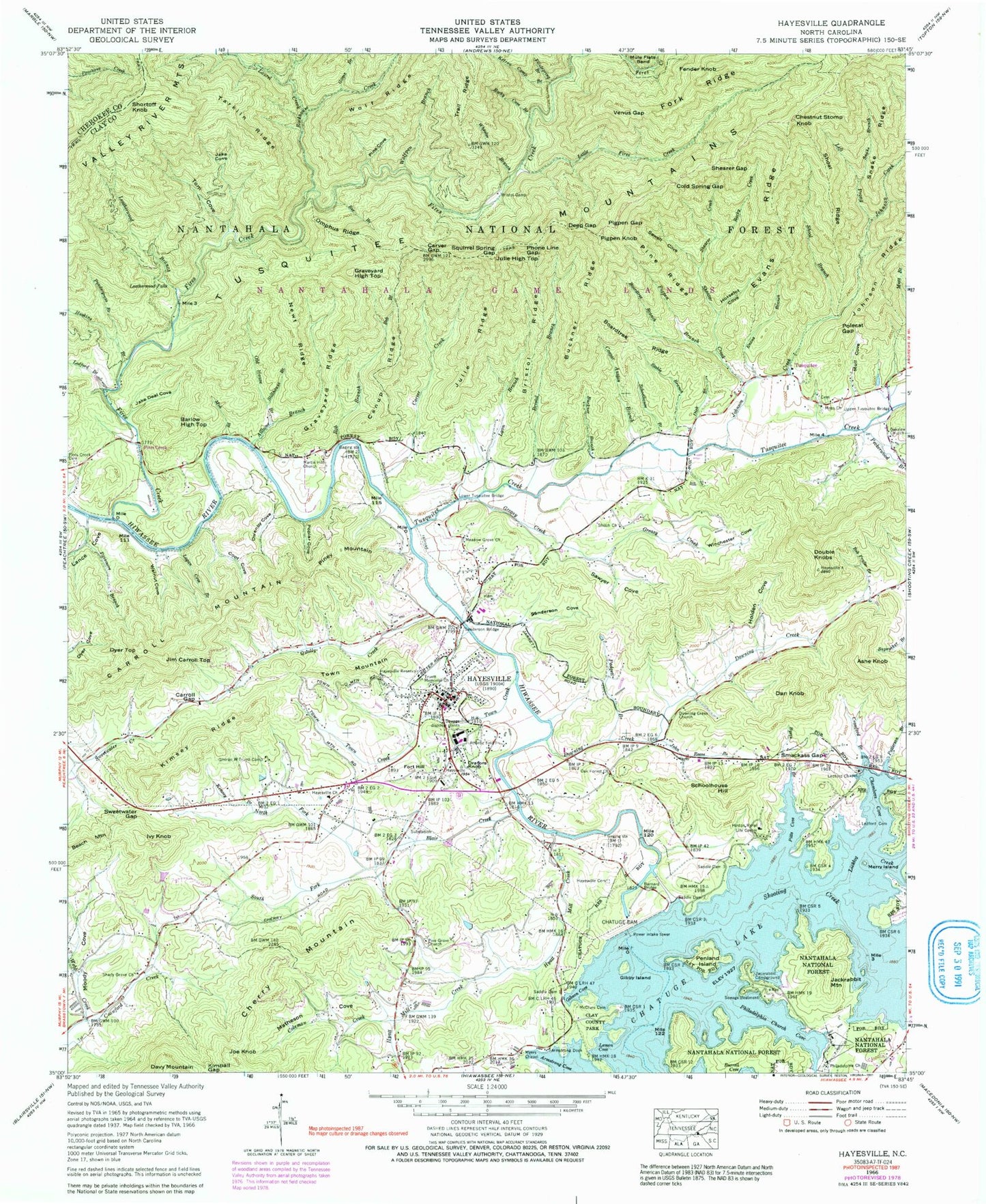 Classic USGS Hayesville North Carolina 7.5'x7.5' Topo Map Image