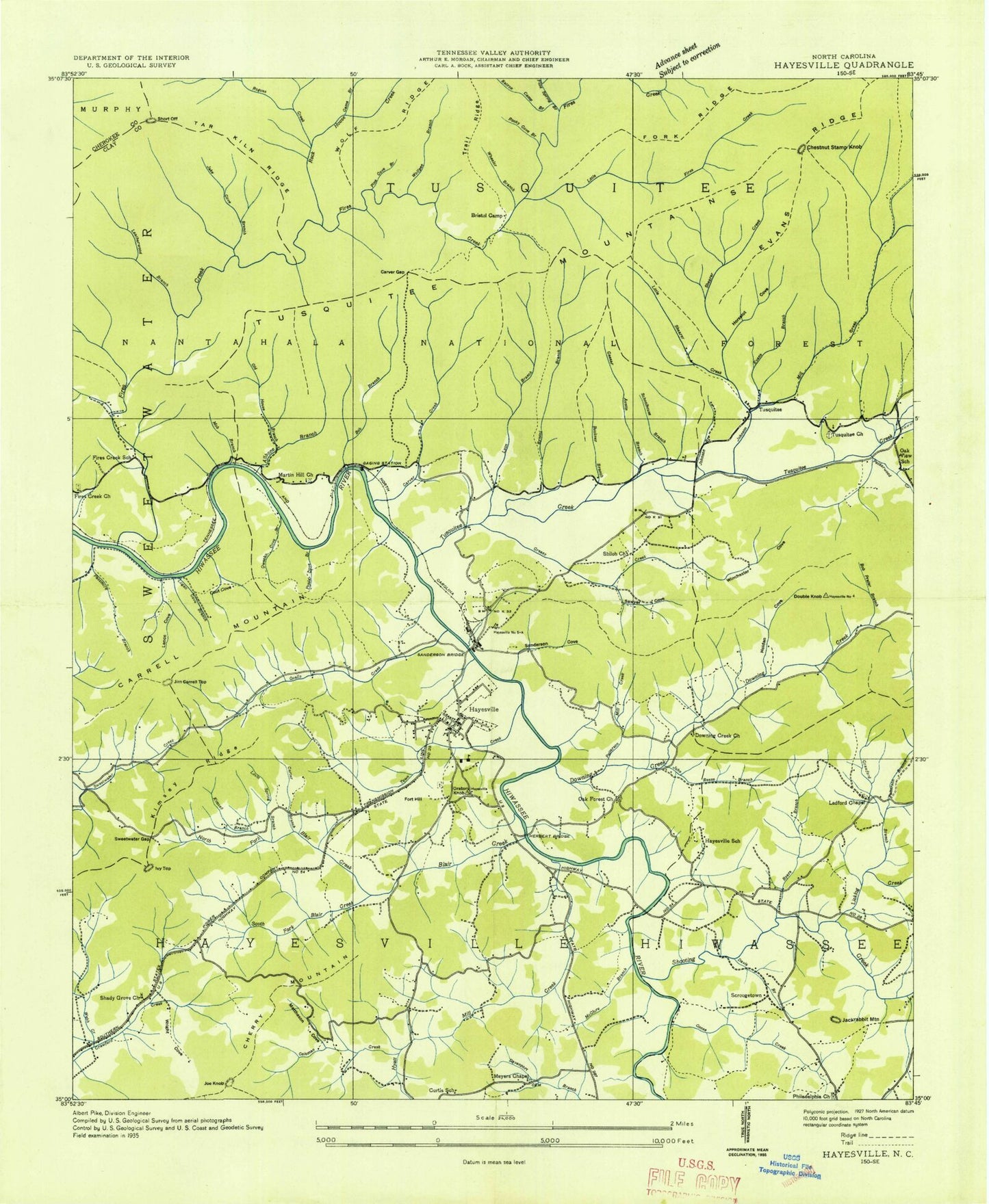 Classic USGS Hayesville North Carolina 7.5'x7.5' Topo Map Image