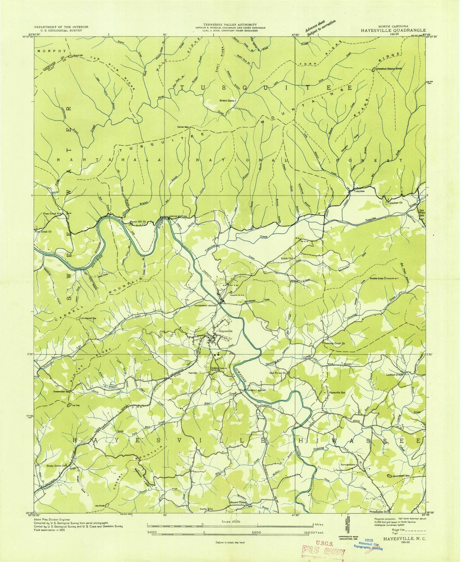 Classic USGS Hayesville North Carolina 7.5'x7.5' Topo Map Image