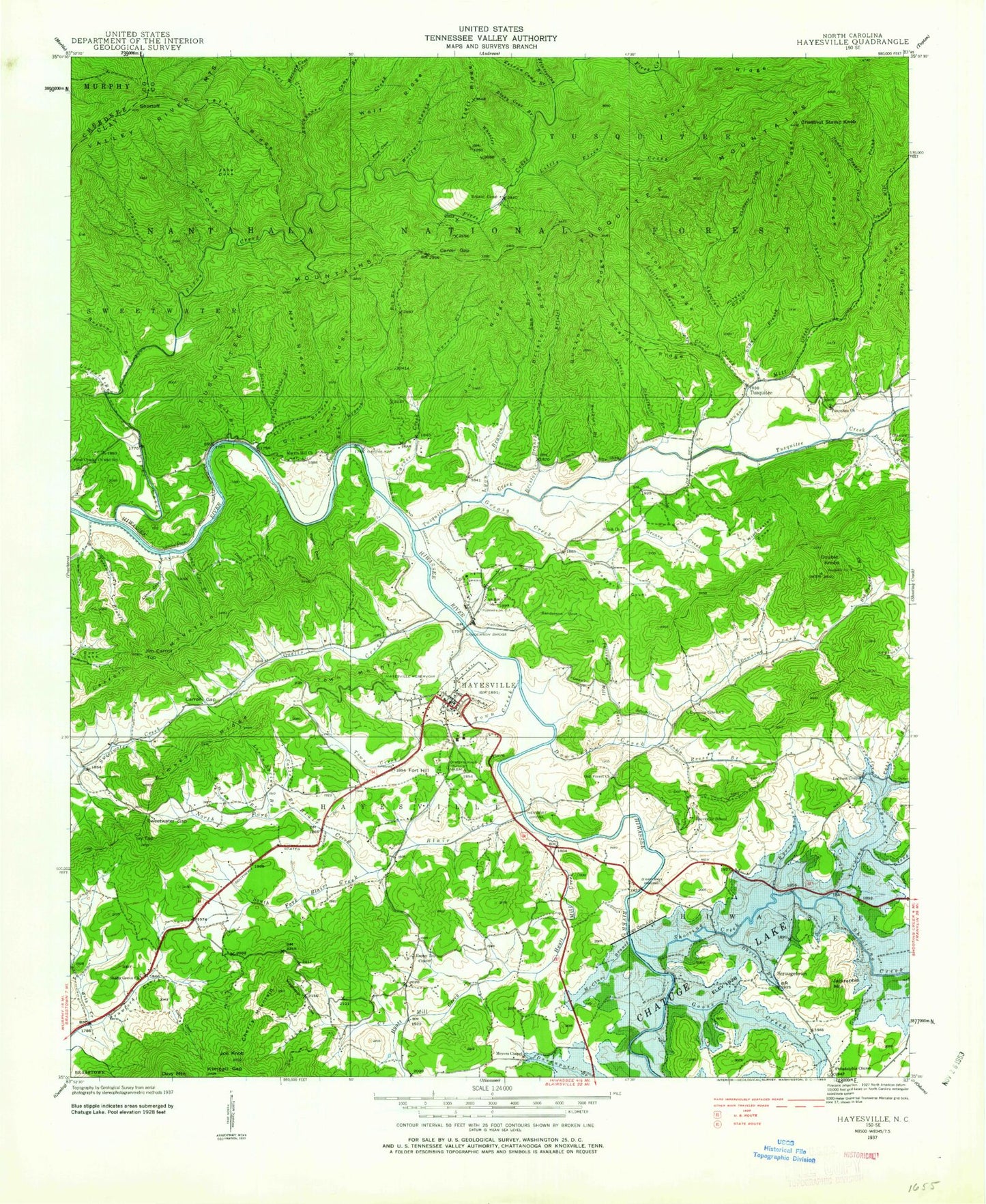 Classic USGS Hayesville North Carolina 7.5'x7.5' Topo Map Image