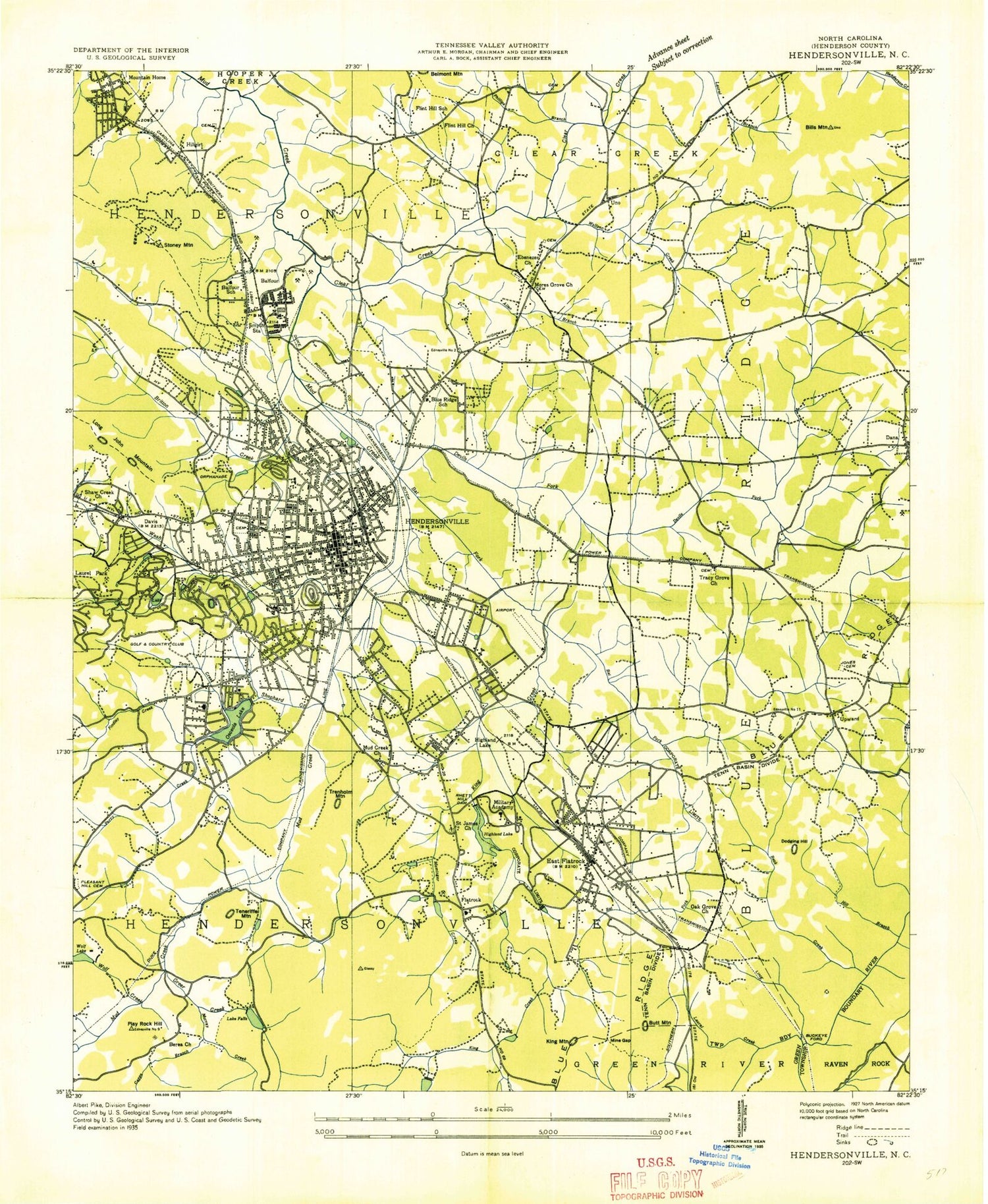 Classic USGS Hendersonville North Carolina 7.5'x7.5' Topo Map Image